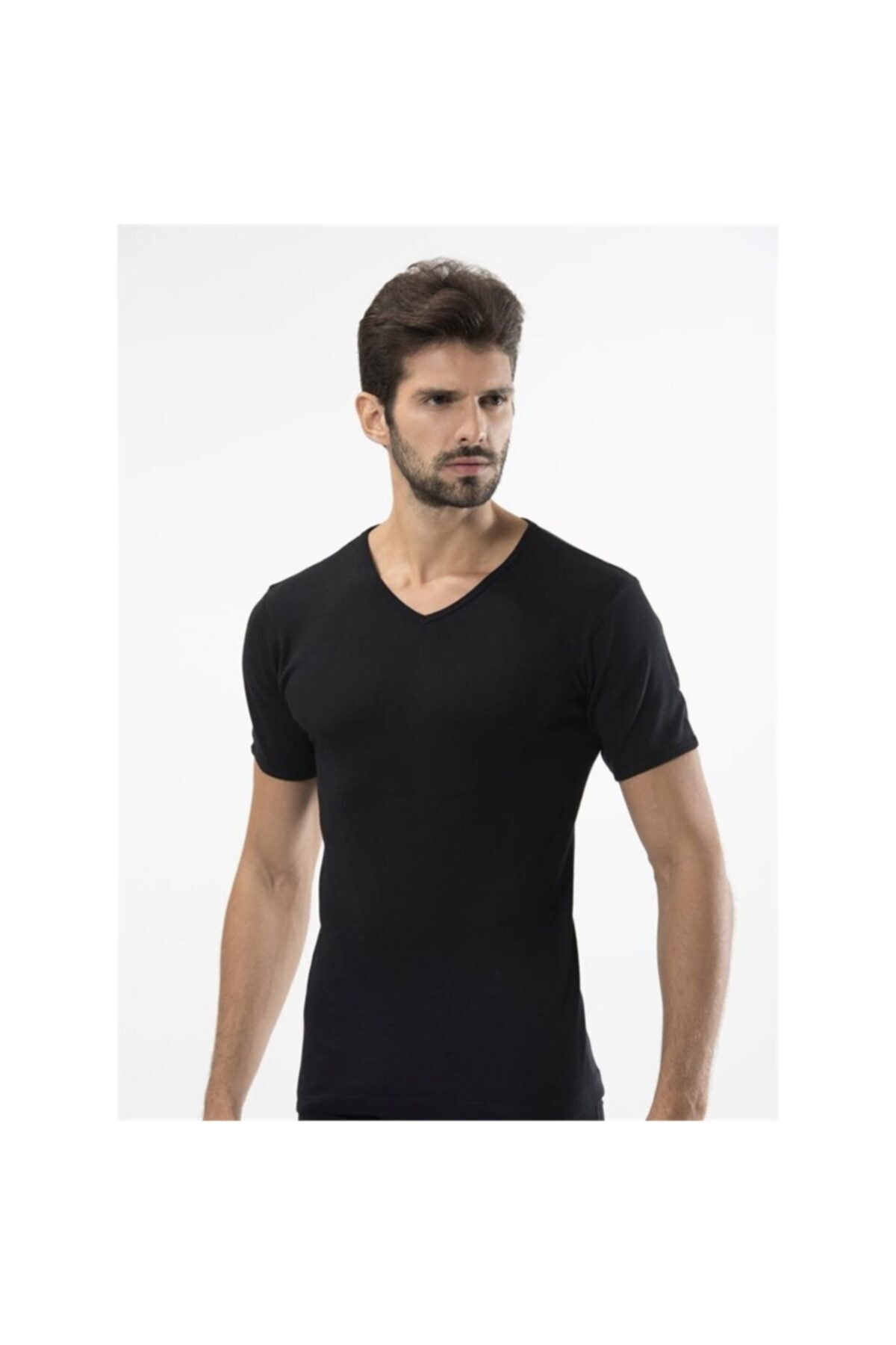 TÜREN Erkek Siyah Ribana V Yaka Fanila Ikili Paket 156