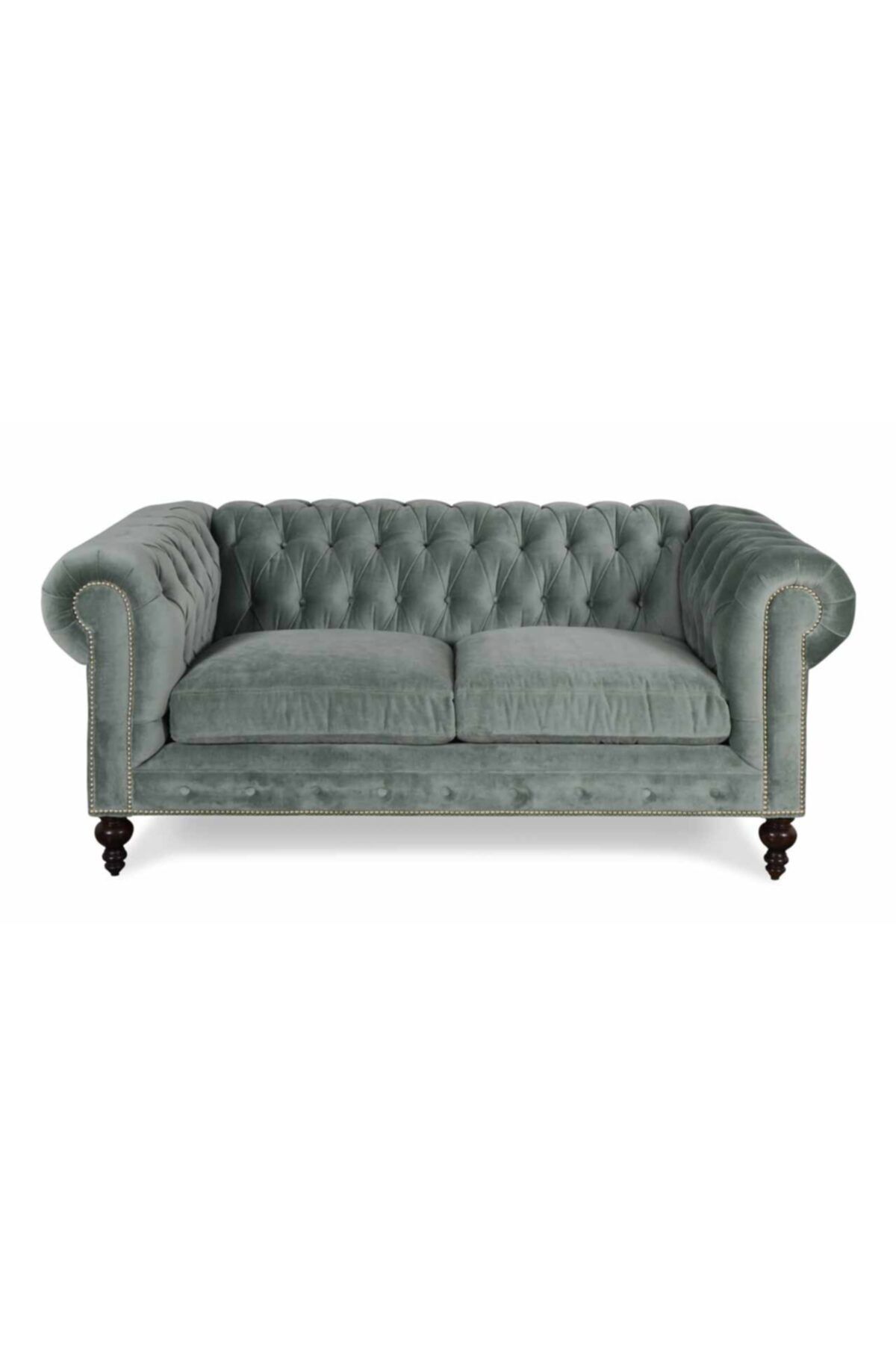 Hanel Mobilya Gri Kadife Klasik Chesterfield Chester Kanepe 2 Kişilik