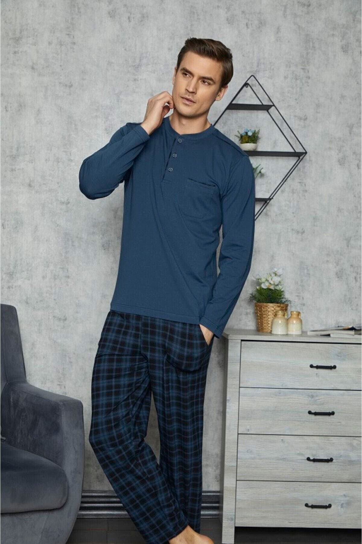 KLY Erkek İndio Battal Midi Yak Pamuk Penye Pijama Takımı