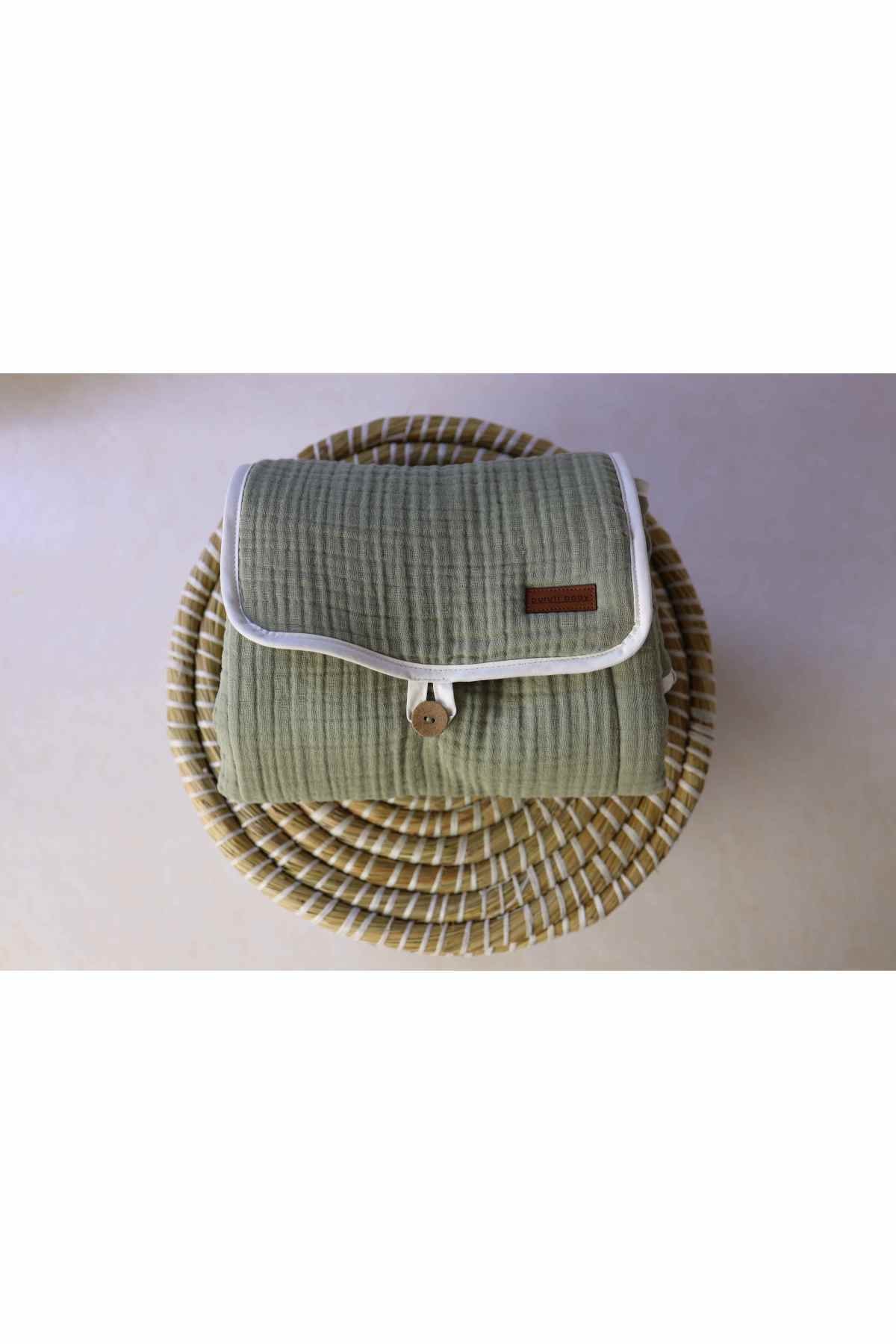 Puruti Baby Olive Green 4 Kat Müslin %100 Pamuk Alt Değiştirme Matı Alezli