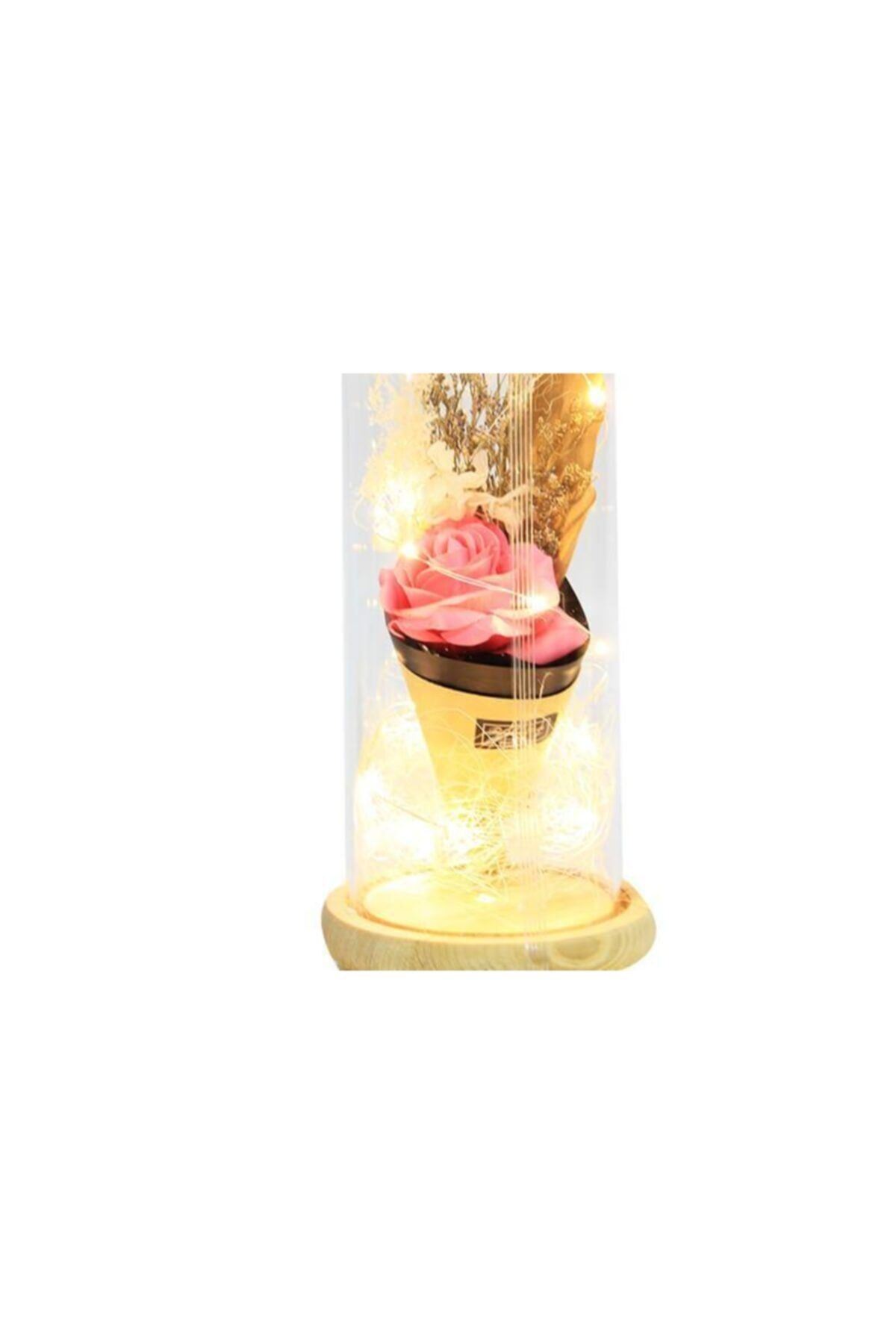 ozgurpazar Fanus Gül 28/12cm Cam Fanus Led Işıklı Hediyelik