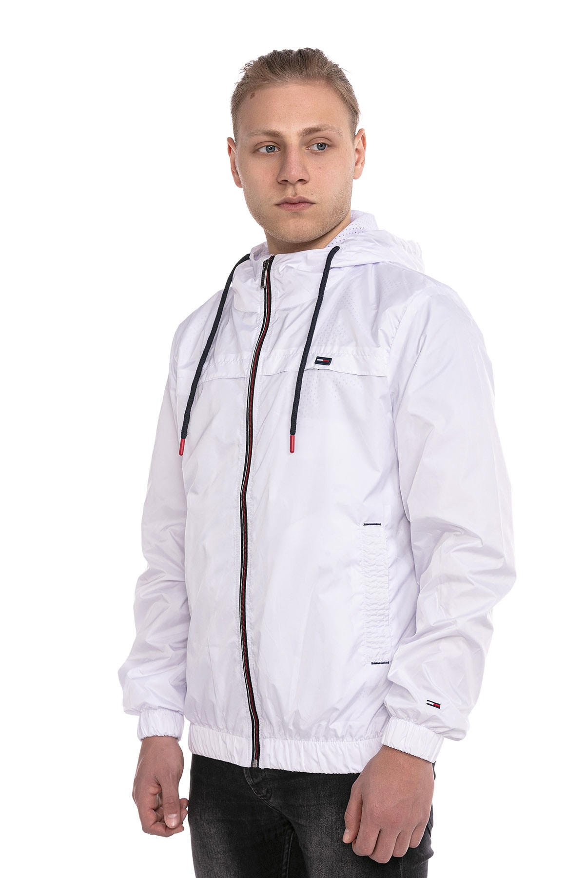 Fuga Ibiza Erkek Beyaz Suya Dayanıklı Kapüşonlu İçi Astarlı Cepli Yağmurluk