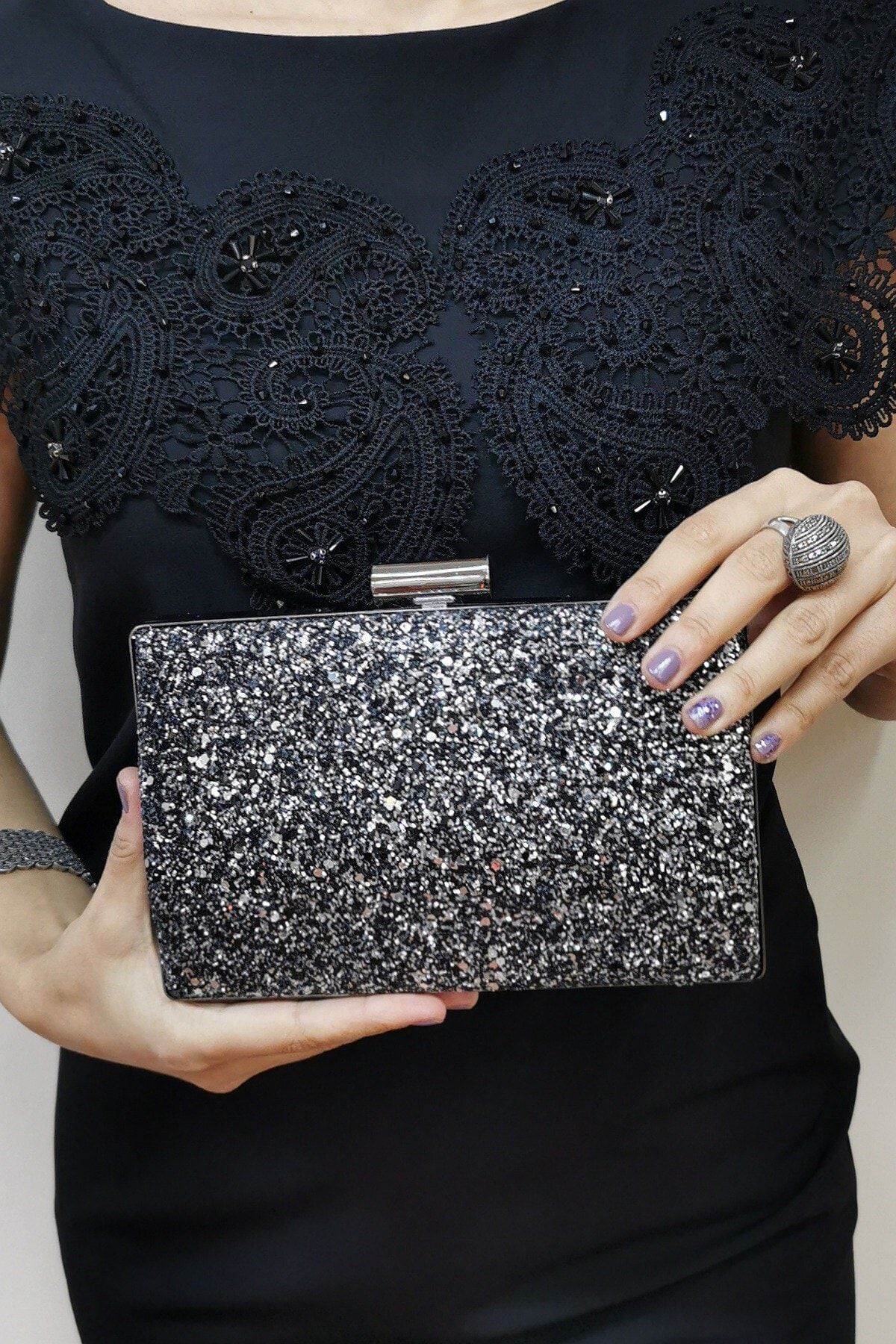 NAZART Kadın Siyah Clutch Abiye Gece Çantası
