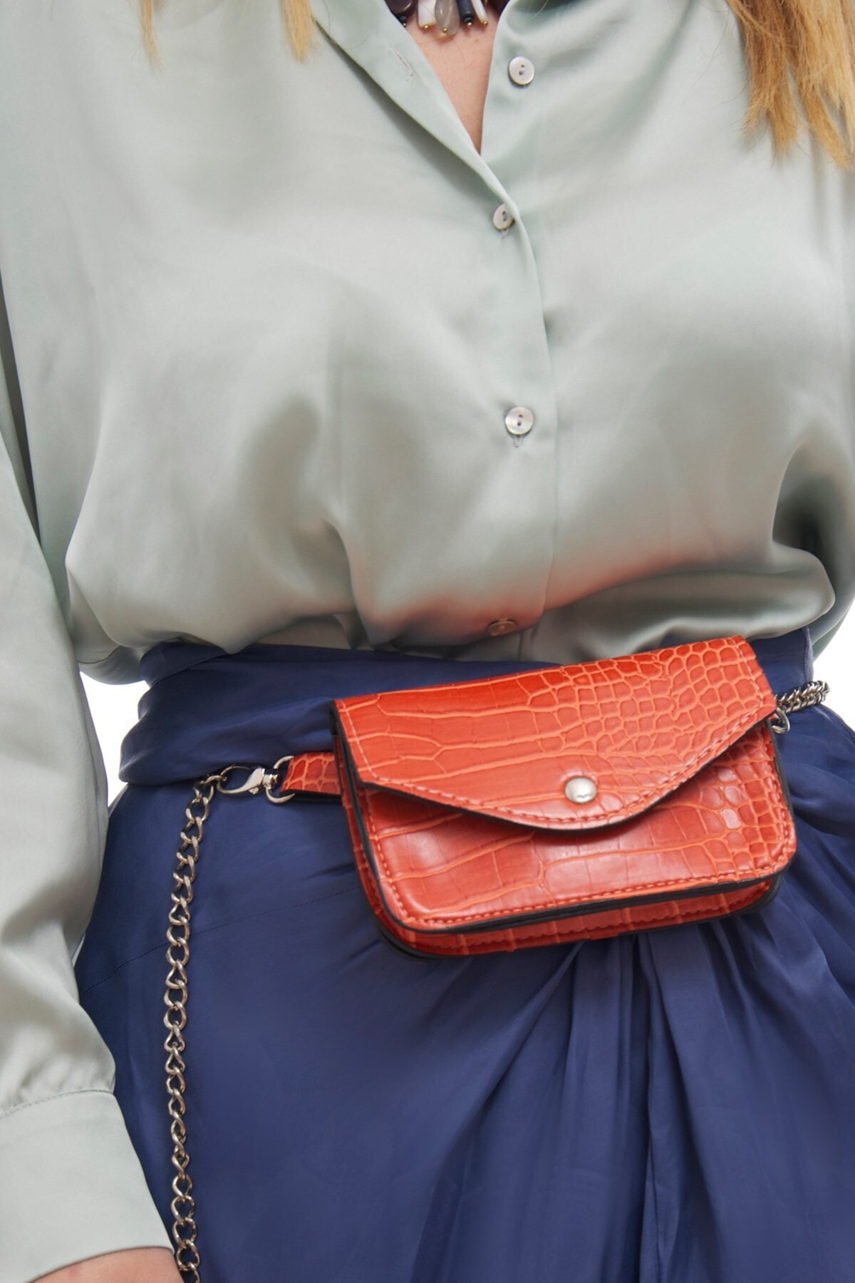 Fume London Kadın Taba Kroko Zincirli Kemer Bel Çantası Fbk319