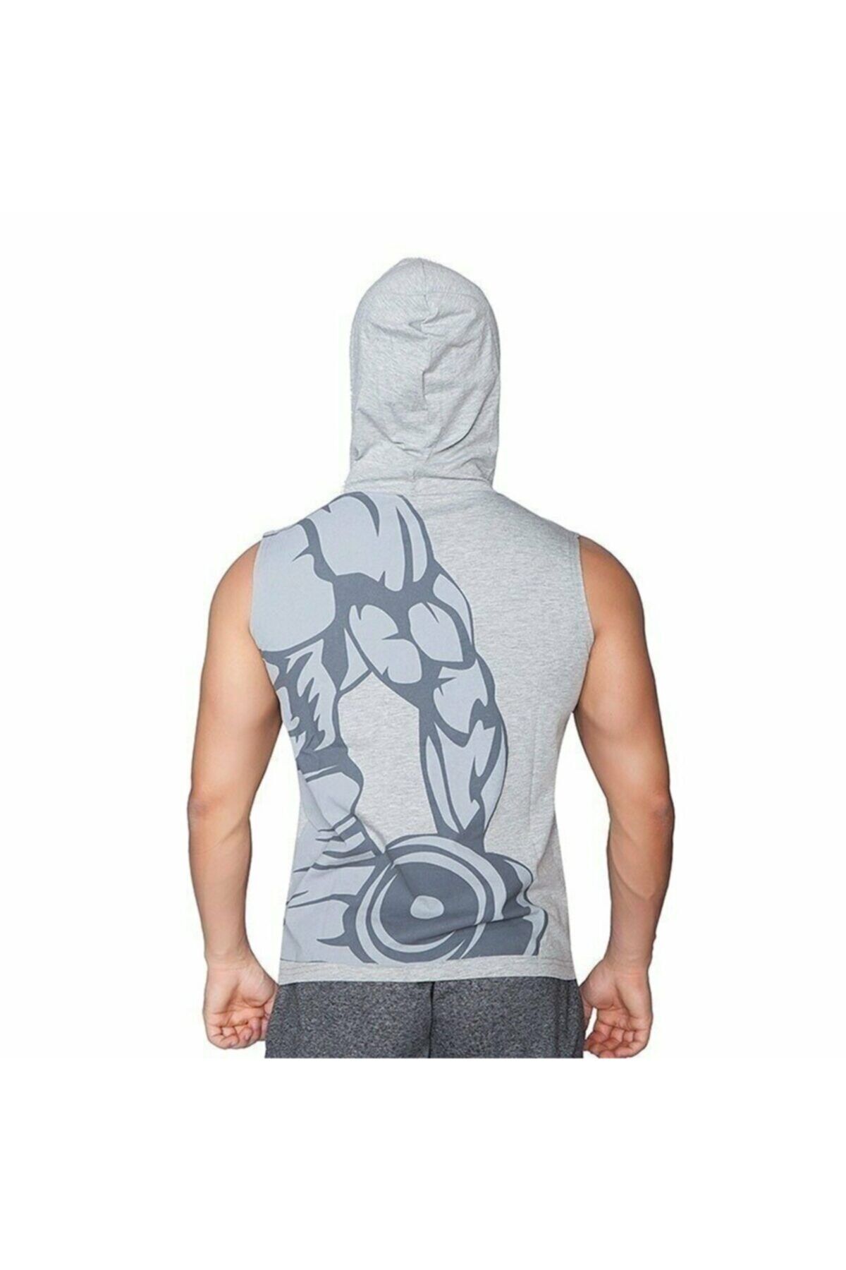 Supplementler Dumbell Arm Kapüşonlu Kolsuz T-shirt Gri