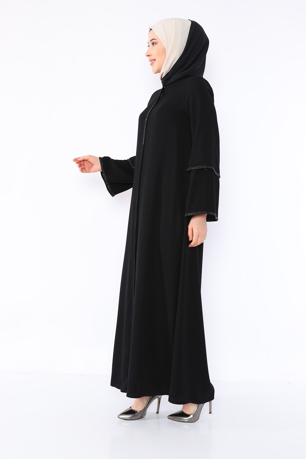 Zeynep Tesettür Kolu Taşlı Model -siyah