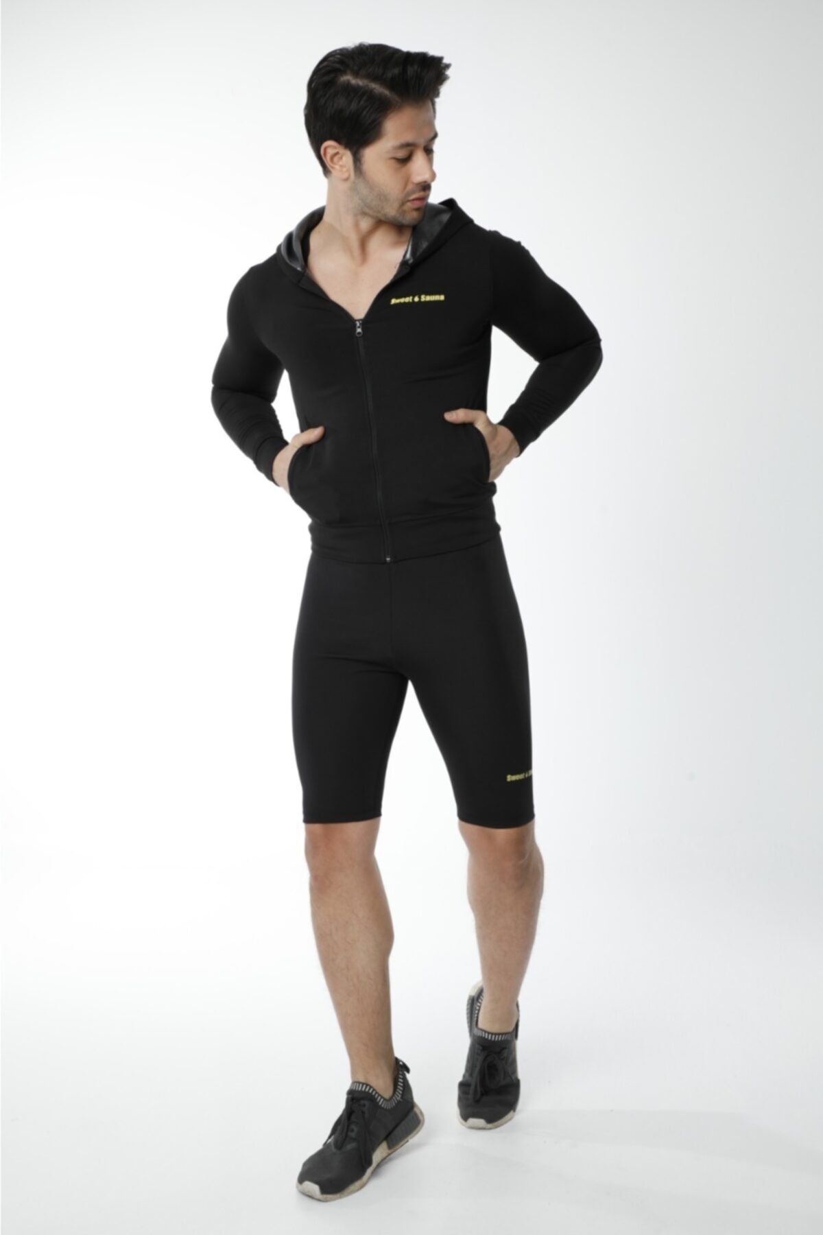 Sweet Sauna Orijinal Unisex Siyah Terleten Uzun Kol Kapüşonlu Üst Ve Şort Ikilisi