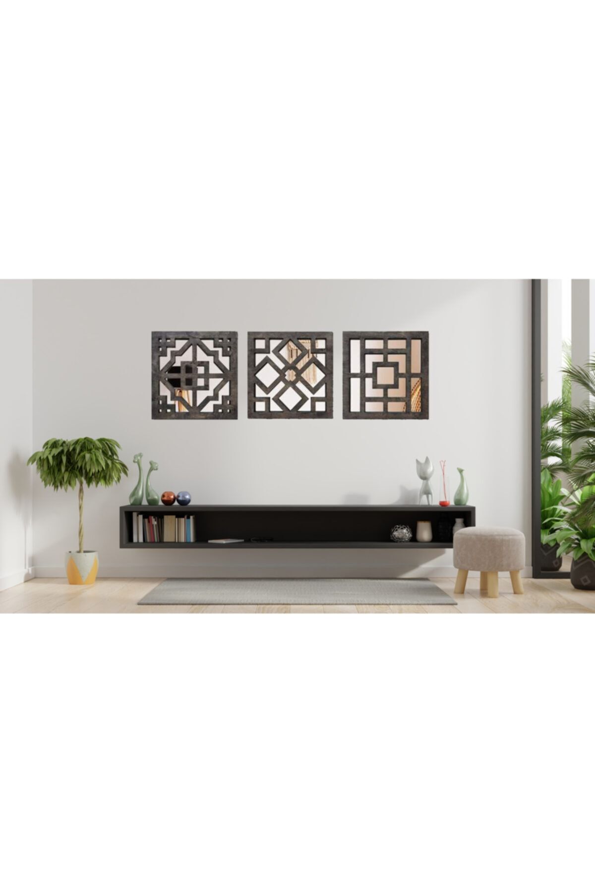 keskin ant bıçak Wood Walnut - Zaria Bangui Asmara 3 'lü Set Venge 50 X50 Ayna Duvar Dekoru