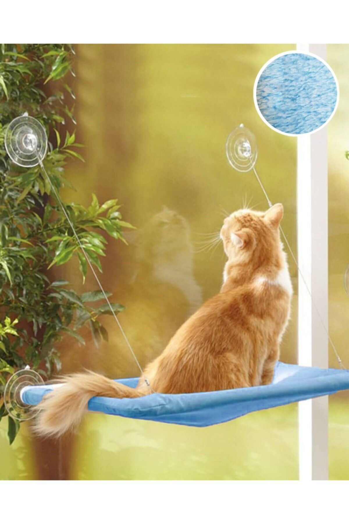 Maksipazar Mavi Cama Yapışan Vantuzlu Peluş Kedi Yatağı