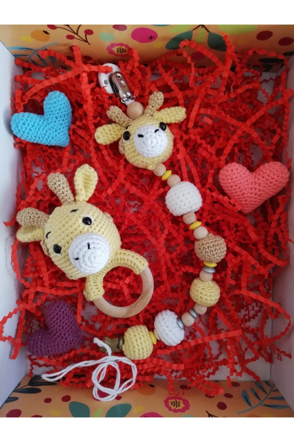 YANNS Zürafa Çıngırak Ve Emzik Set Amigurumi Organik Oyuncak