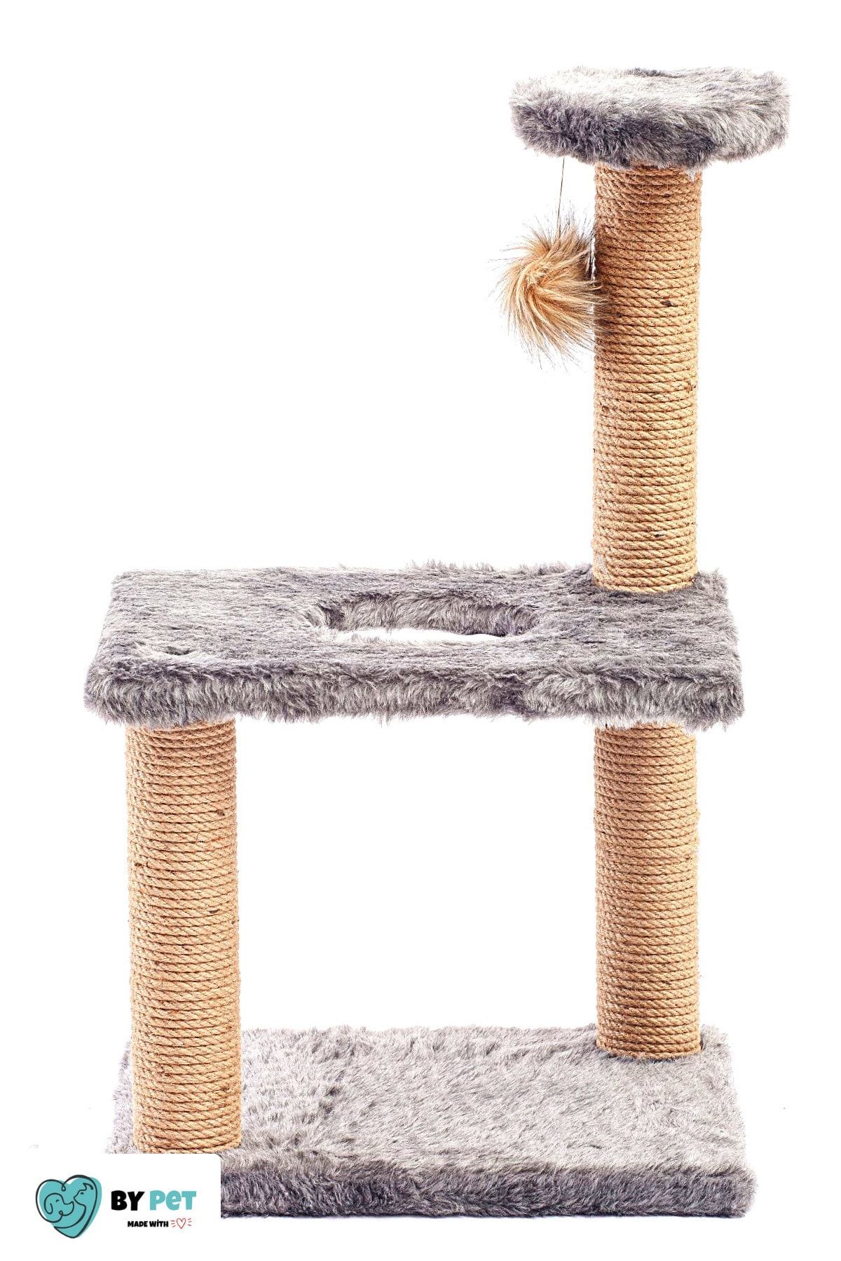 BYPET Middle Antrasit Peluş Kaplı Kedi Tırmalama Oyun Ve Eğlence Alanı