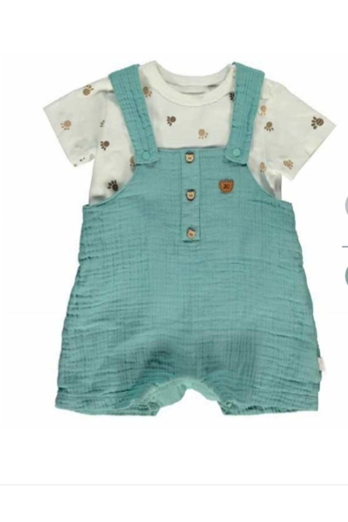Bebetto Unisex Bebek Mint Müslin Salopet 2'li Takım Lazy Panda