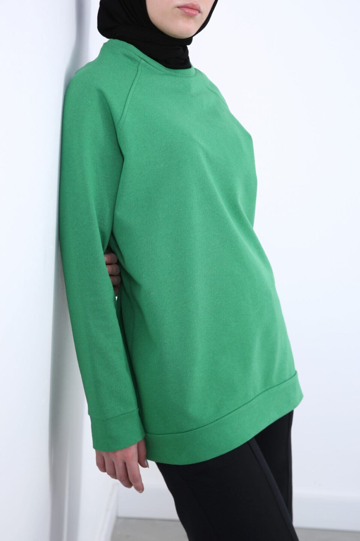 Ekrumoda Yeşil Reglan Kol Basic Sweat