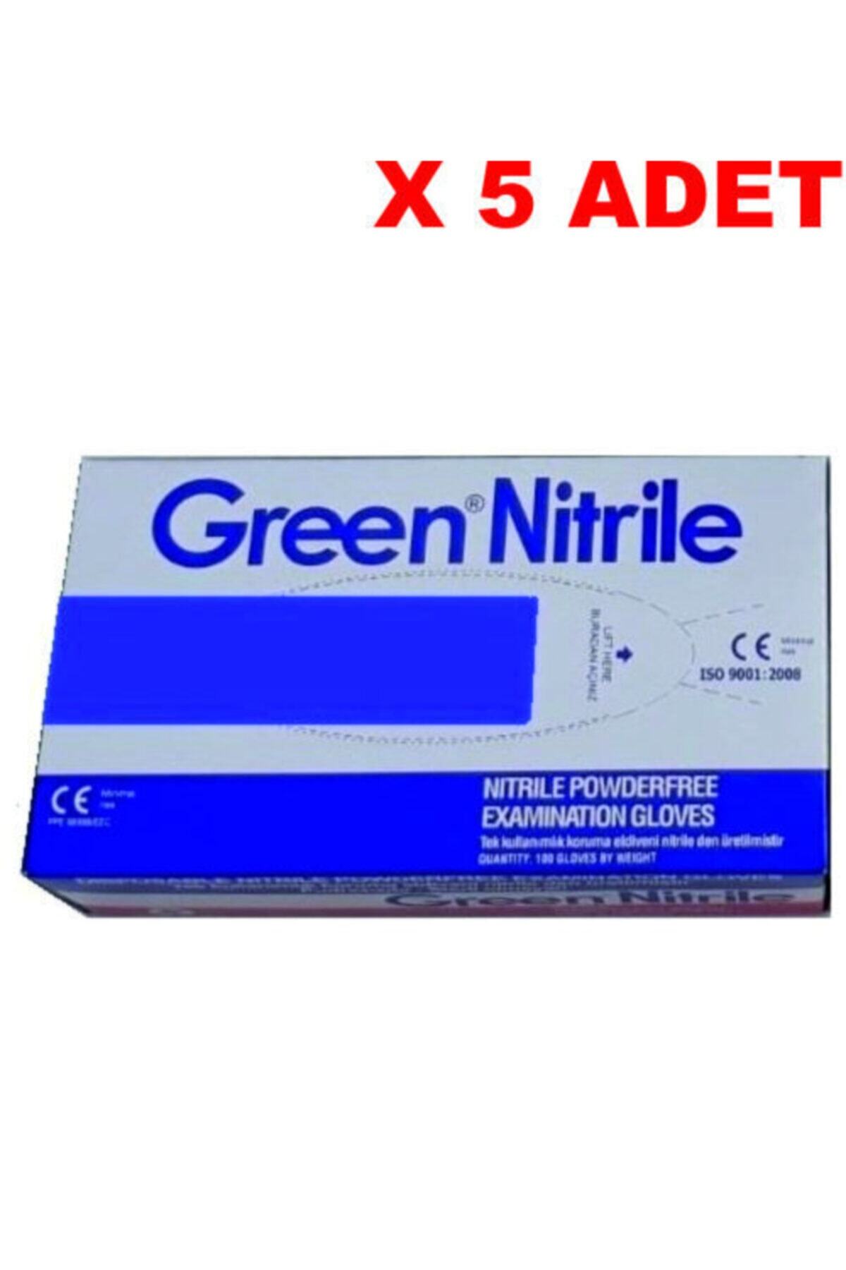 Green Nitril Mavi Pudrasız M Beden Muayene Eldiveni - Temizlik Eldiveni - (5 Kutu / 5 x 100 Adet)