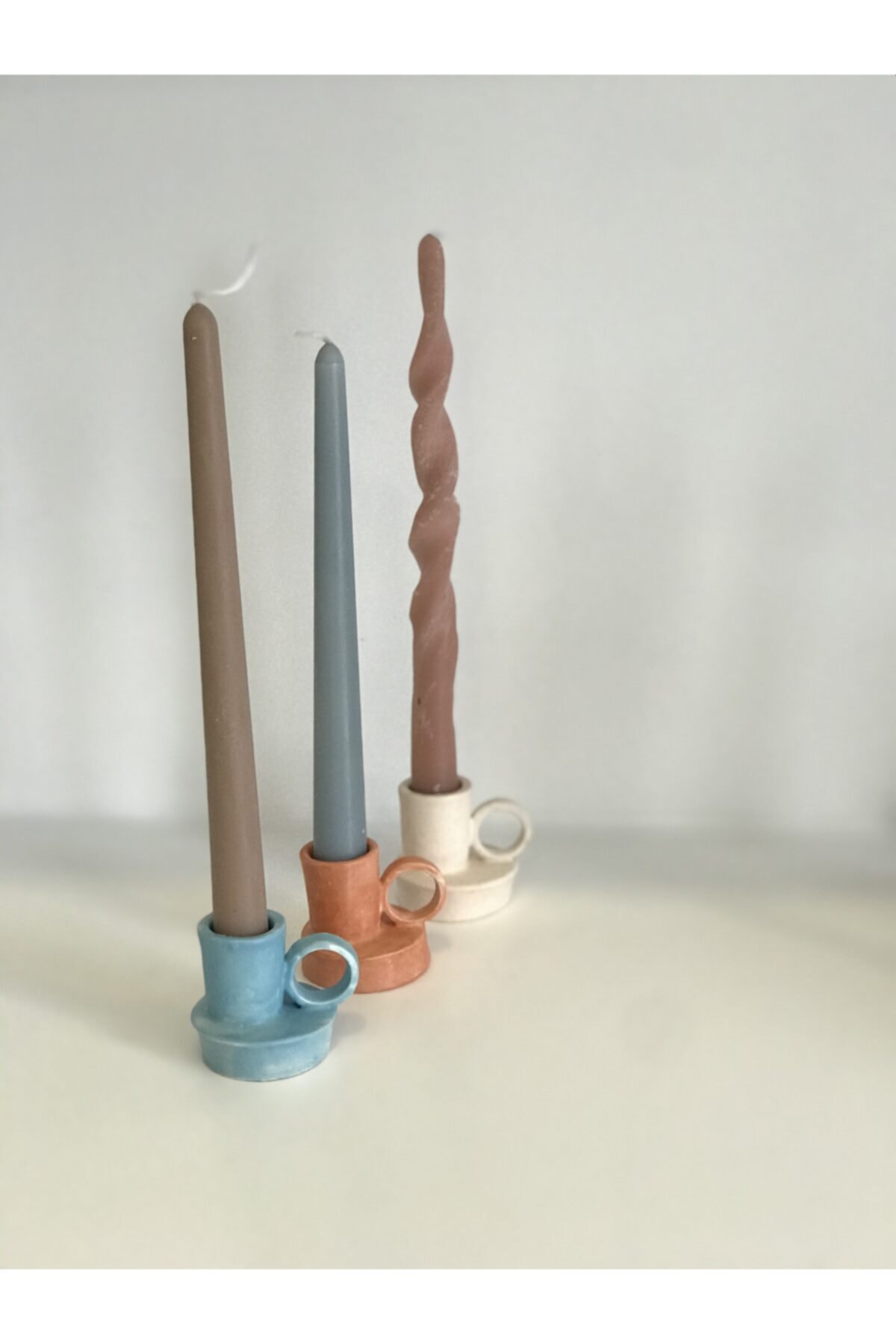 Nadideceramics El Yapımı Seramik Kulplu Şamdan Mumluk 3'lü