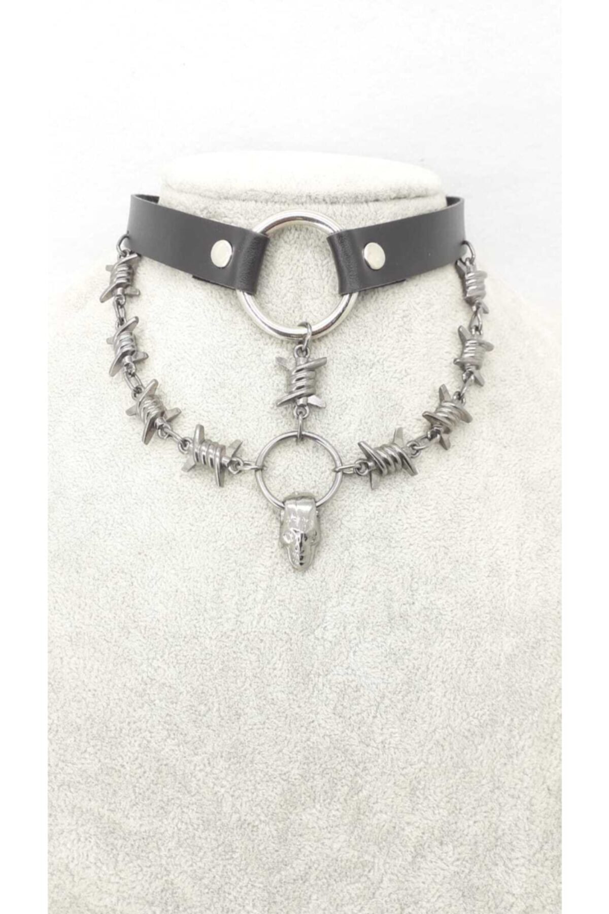 Fugusugu Skull Attack Dikenli Tel Detaylı Choker