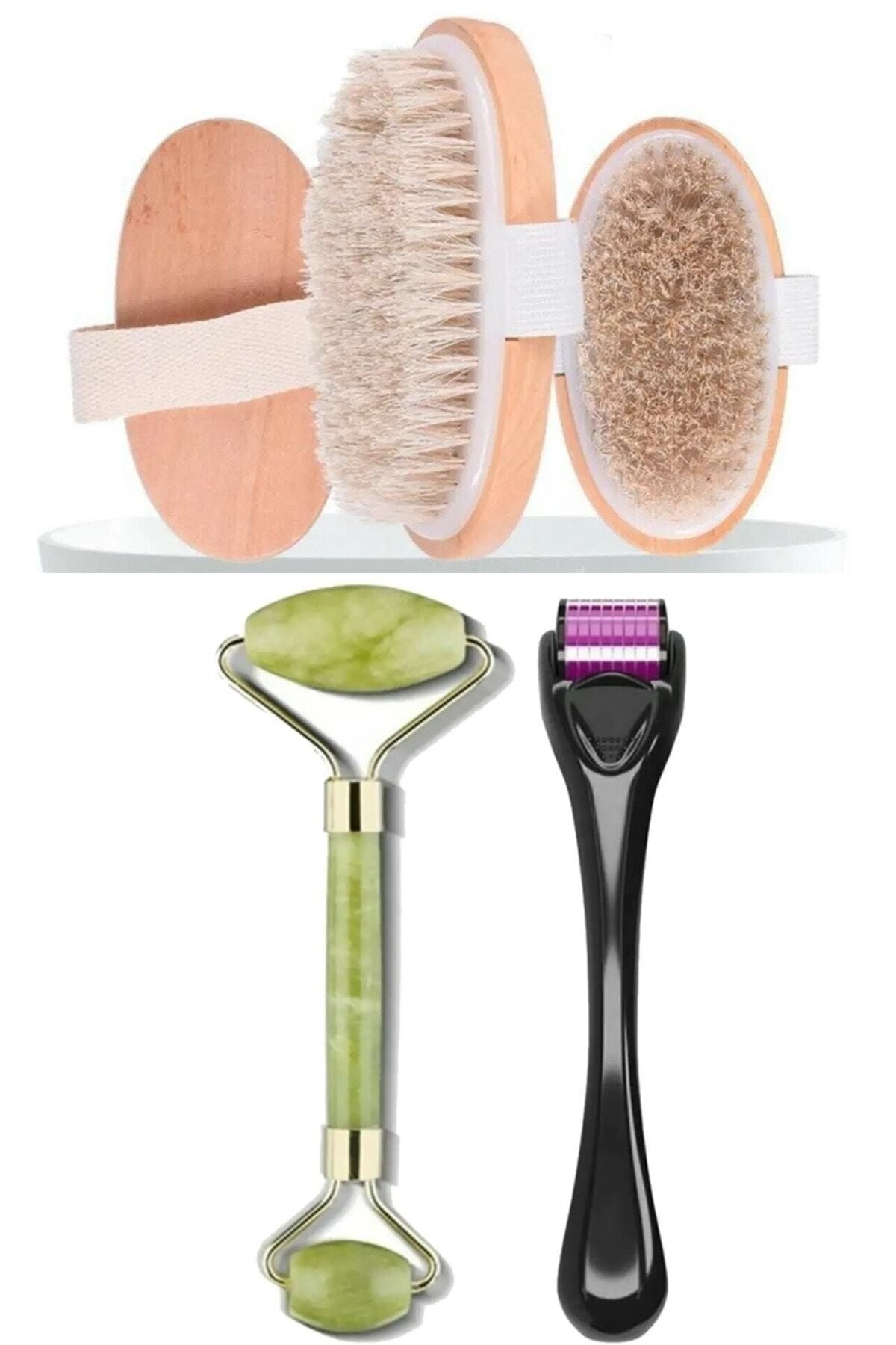 İndirimKap Derma Roller 540 Iğneli 0.5 Mm , Jade Roller Yeşim Taşı Ve Doğal At Kılı Selülit Fırçası