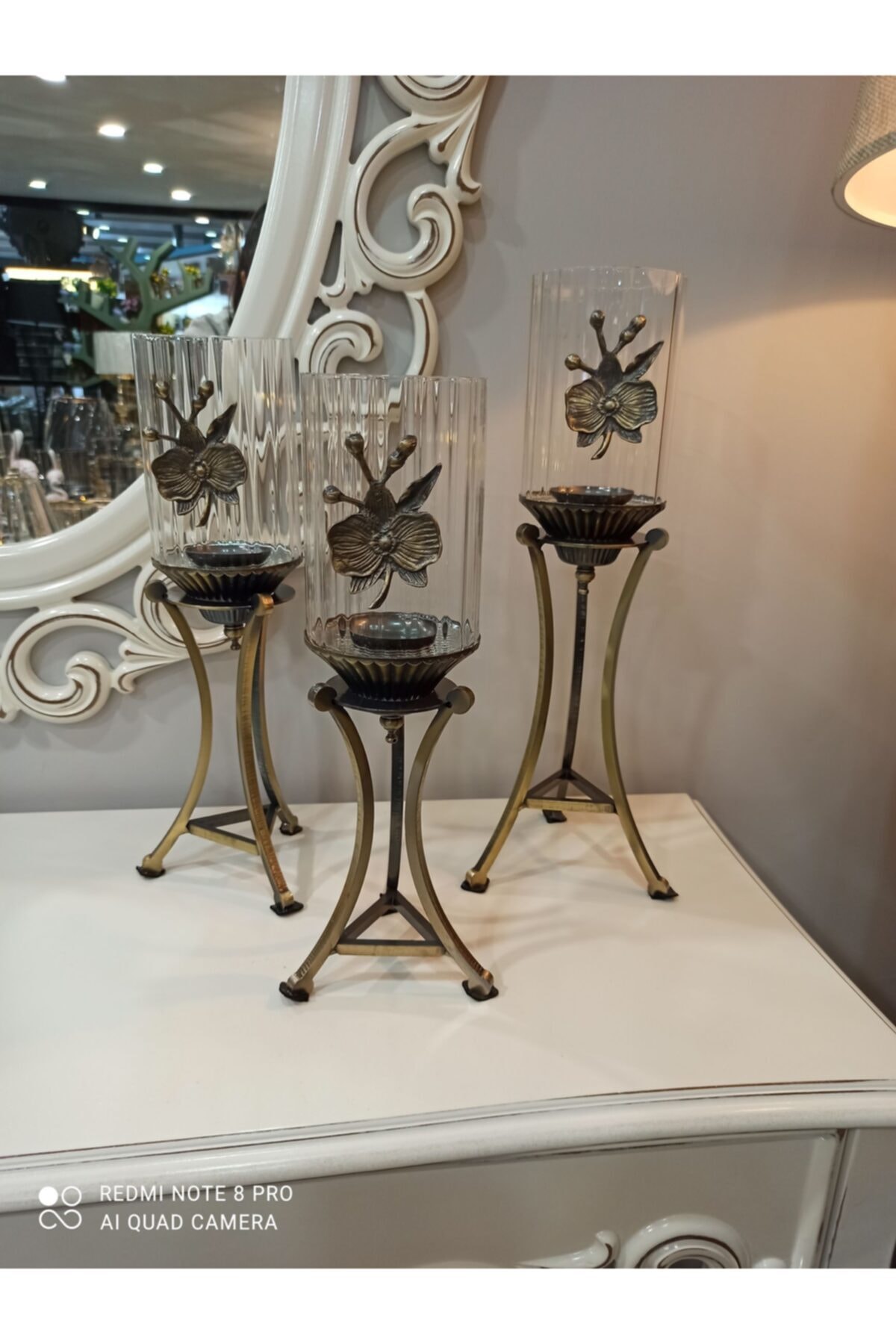 EFES HOME A Plus Japon Güllü 3 Lü Şamdan-mumluk- Bakır Bronz