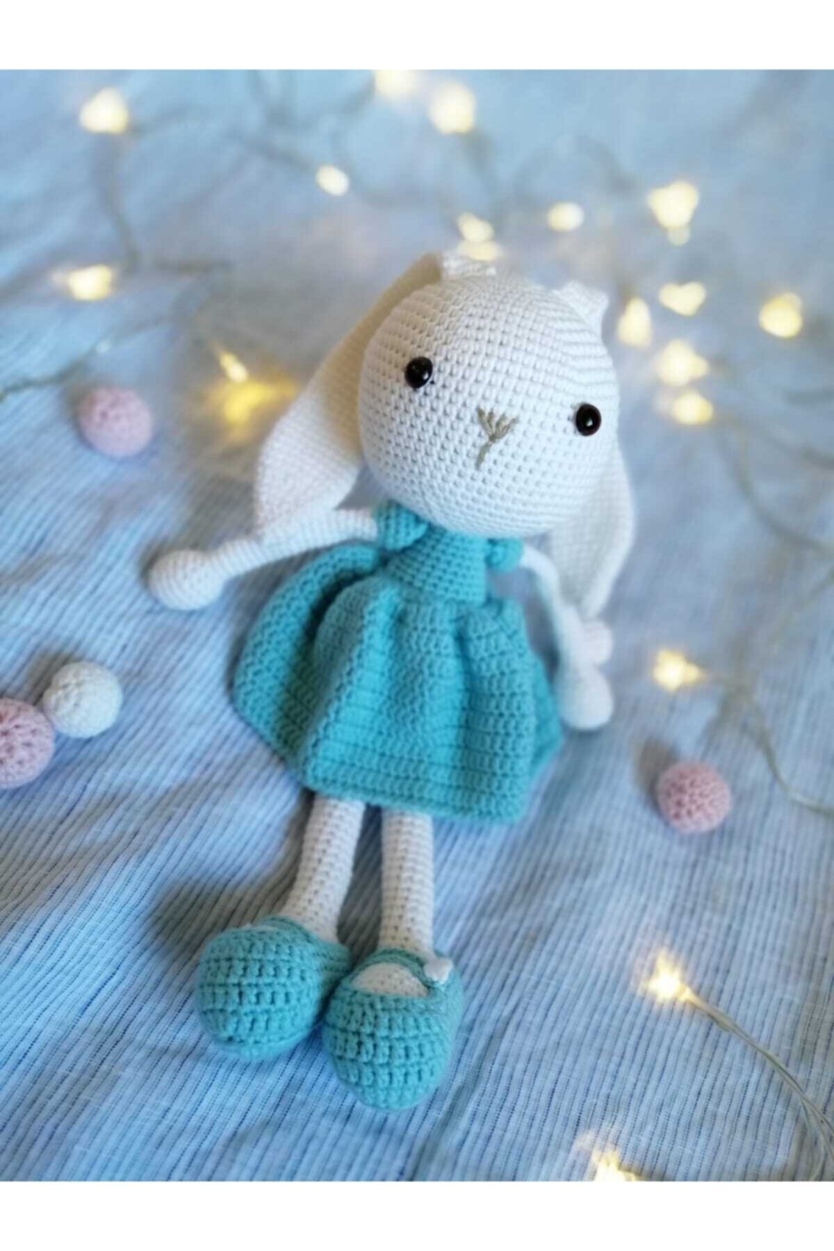 Sihirlihalka Amigurumi %100 El Örgüsü Tavşan Bebek (mavi)