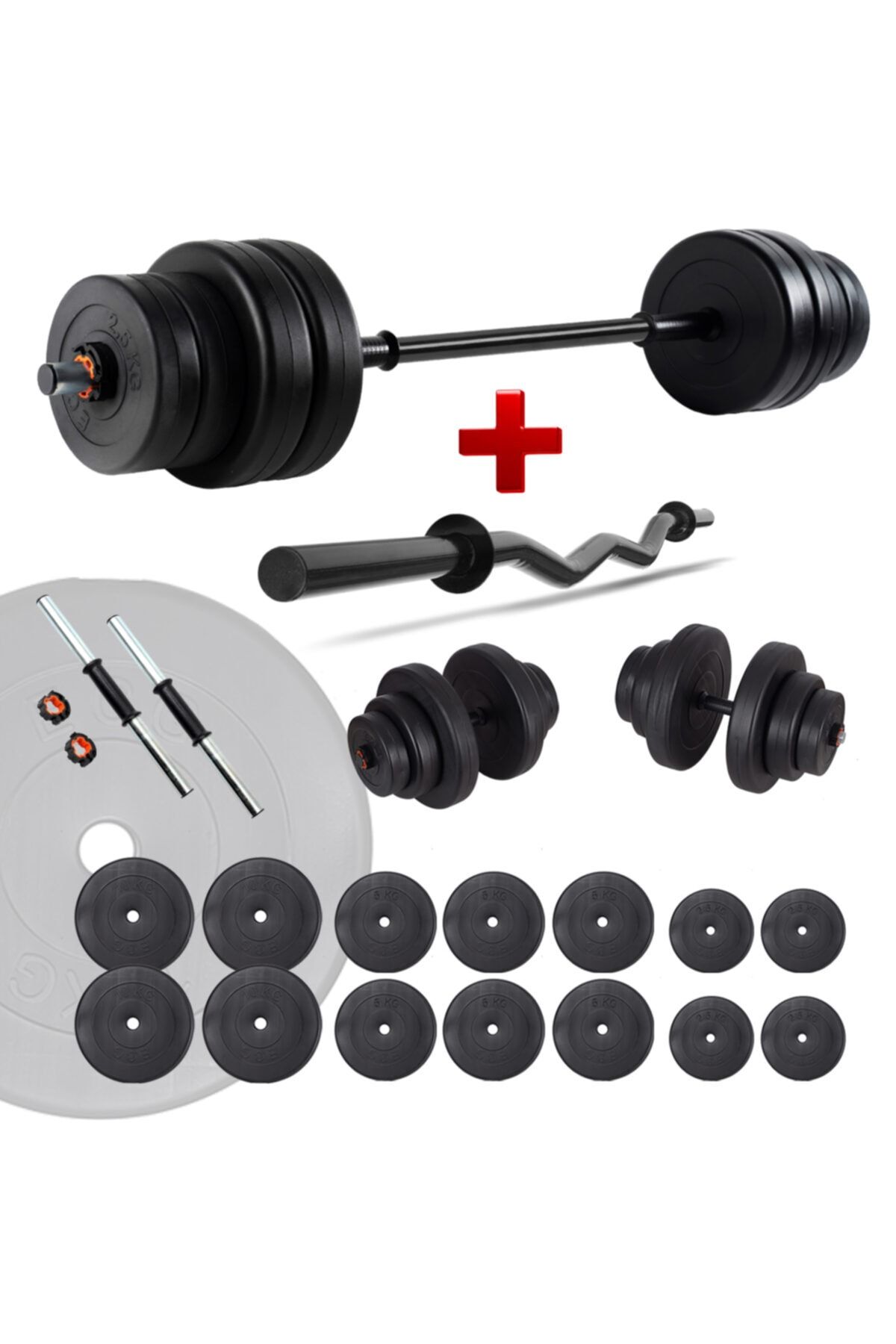 ECG Spor 88 Kg Z Bar Halter Seti Ve Dambıl Seti Ağırlık Fitness Seti