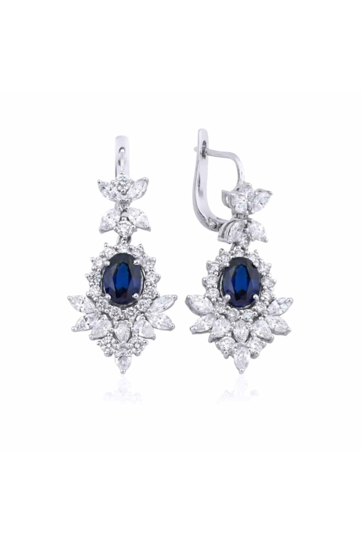 Barok Diamond Kadın Safir Taşlı Pırlanta Küpe 18 Ayar 2.47 Karat F Vs
