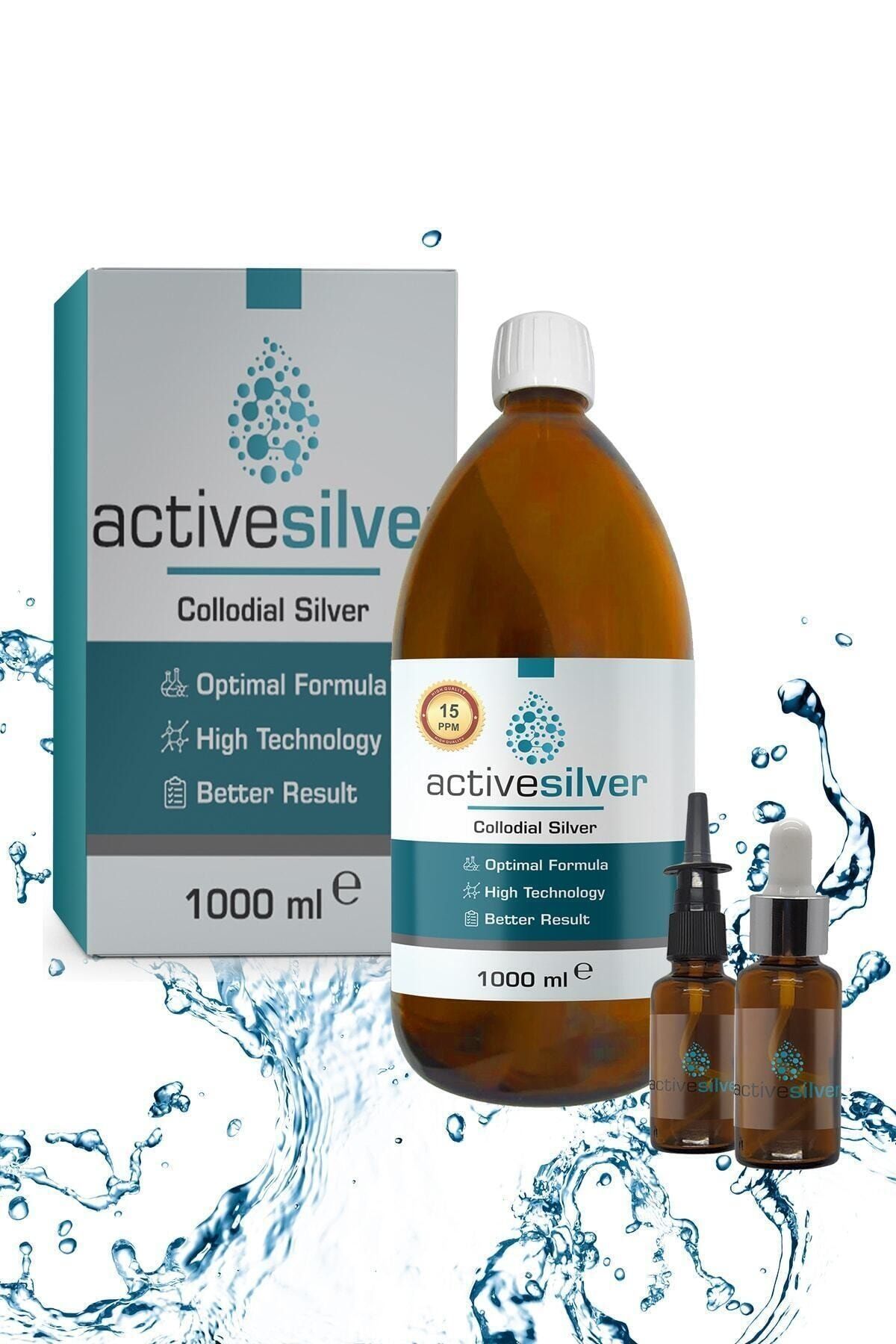 ACTİVE SİLVER Kolloidal Gümüş Suyu 15 Ppm 1000 Ml (1 Litre)