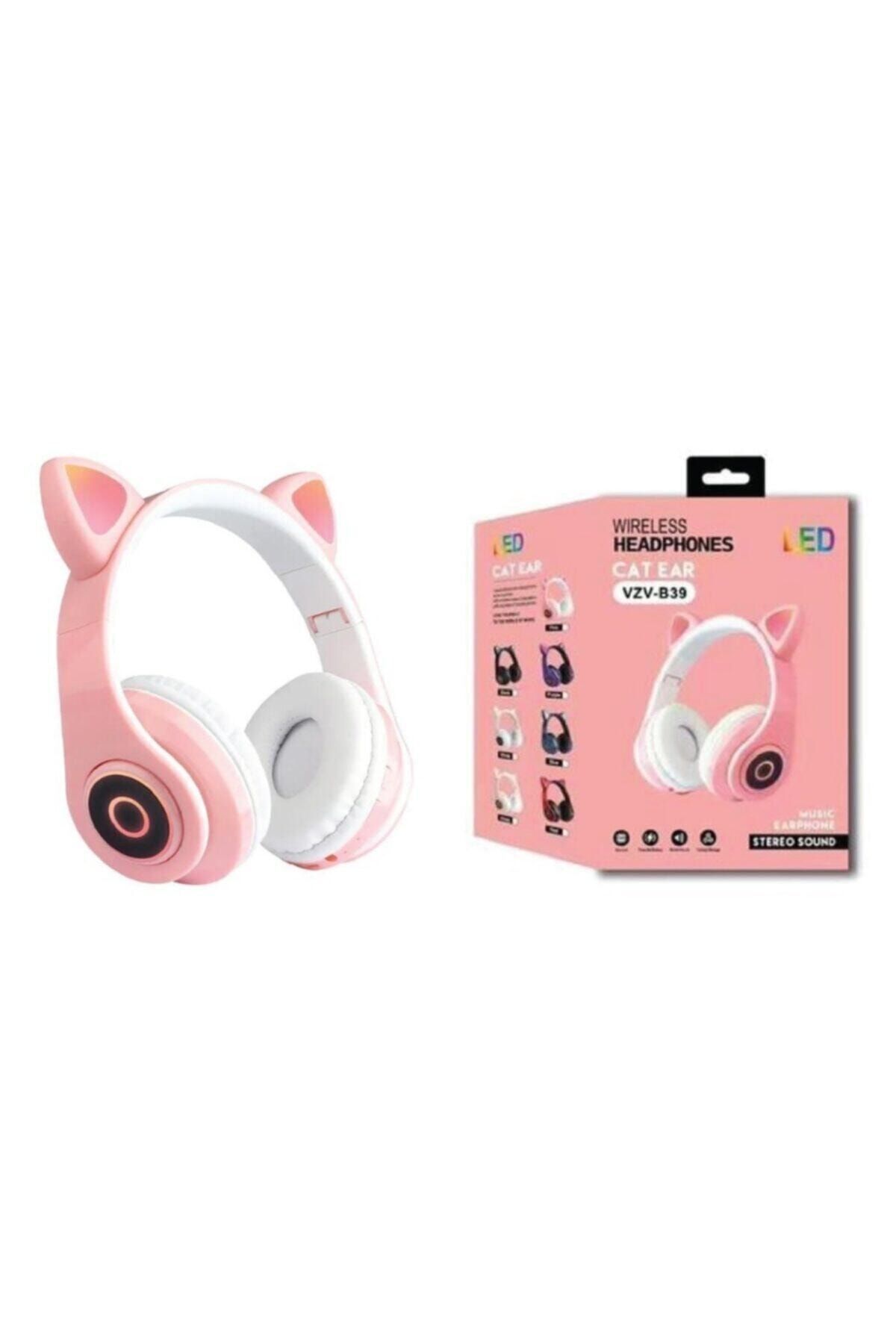 peltech B-39 Kablosuz Bluetooth 5.0 Led Işıklı Kedili Çocuk Pembe