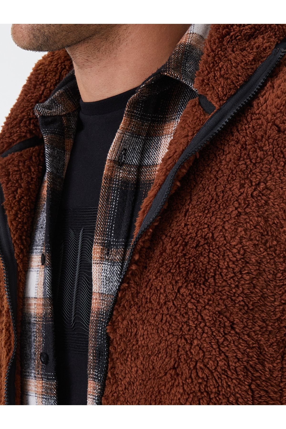 Topman teddy fleece coat in brown