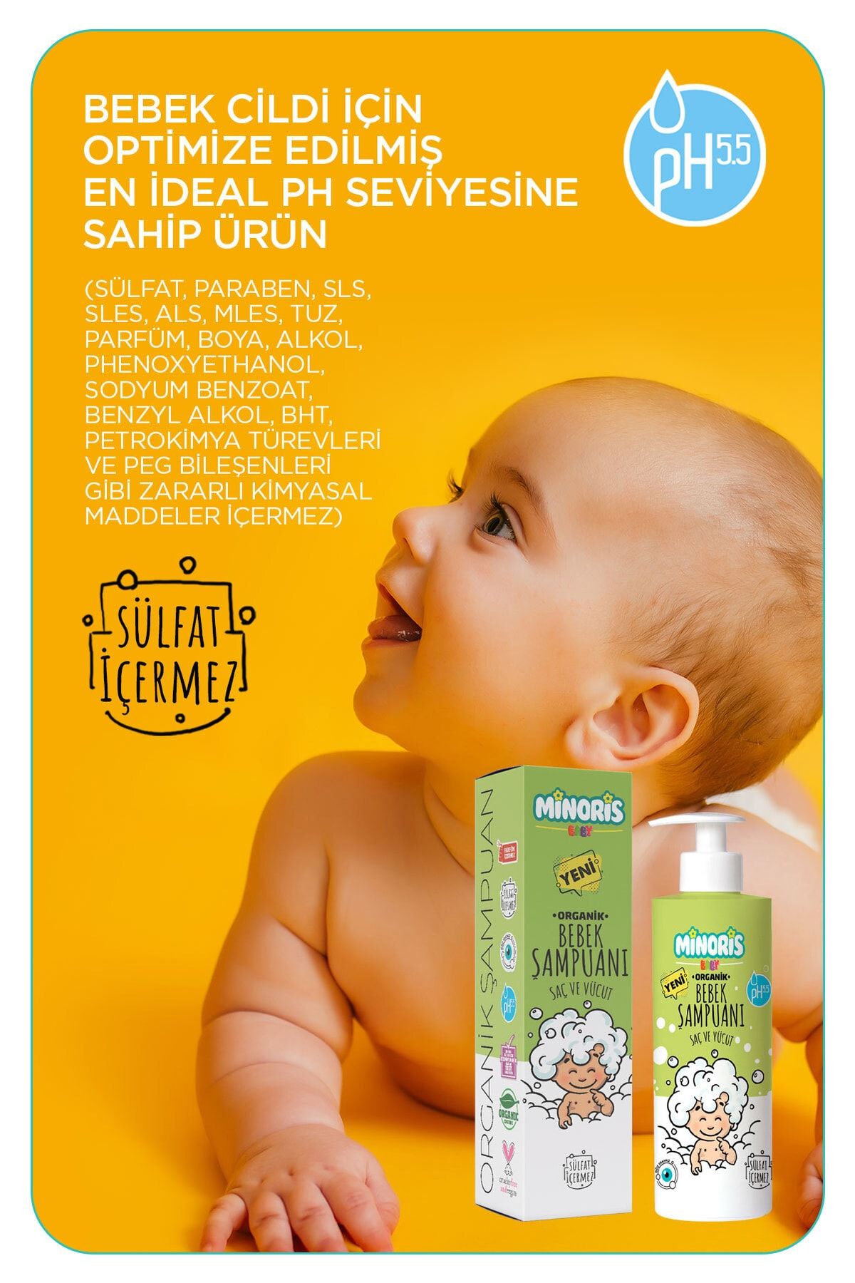 Baby Organik Saç ve Vücut Şampuanı Sülfat ve Parfüm içermez Vegan 400ml