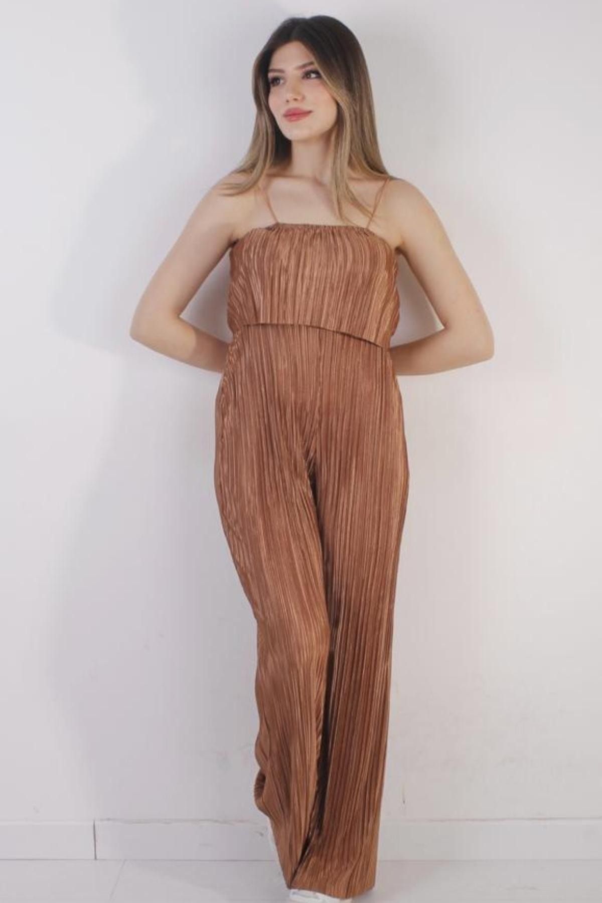 Pleated jumpsuit sales with straps