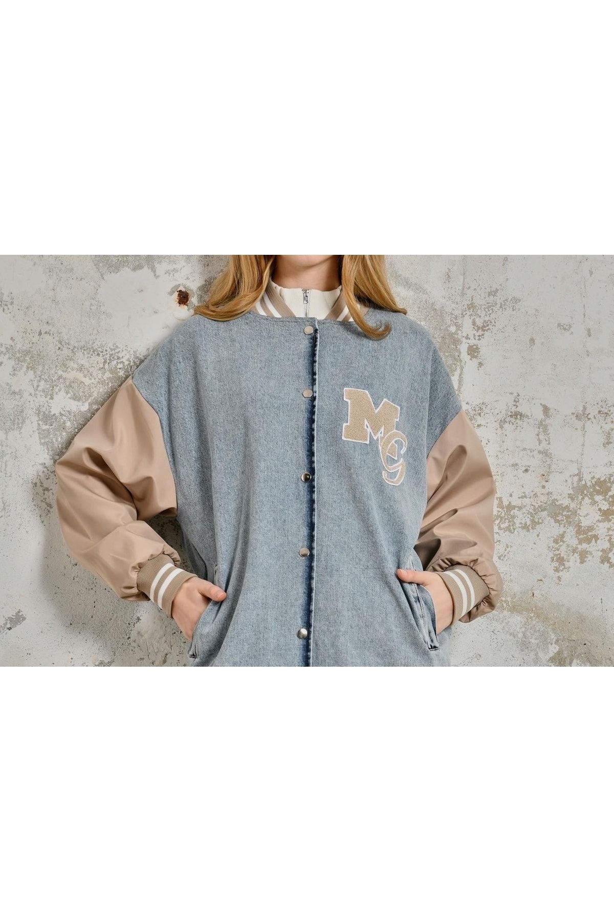 FMN Moda Women s Denim Jacket Jeans Fabric Sleeve Colorful Snap