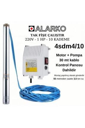 Alarko 1 Hp 10 Kademe Derin Kuyu Dalgıç Pompa(30MT KABLOLU VE PANO DAHİL)montaja Hazır Tak Çalıştır Image 0