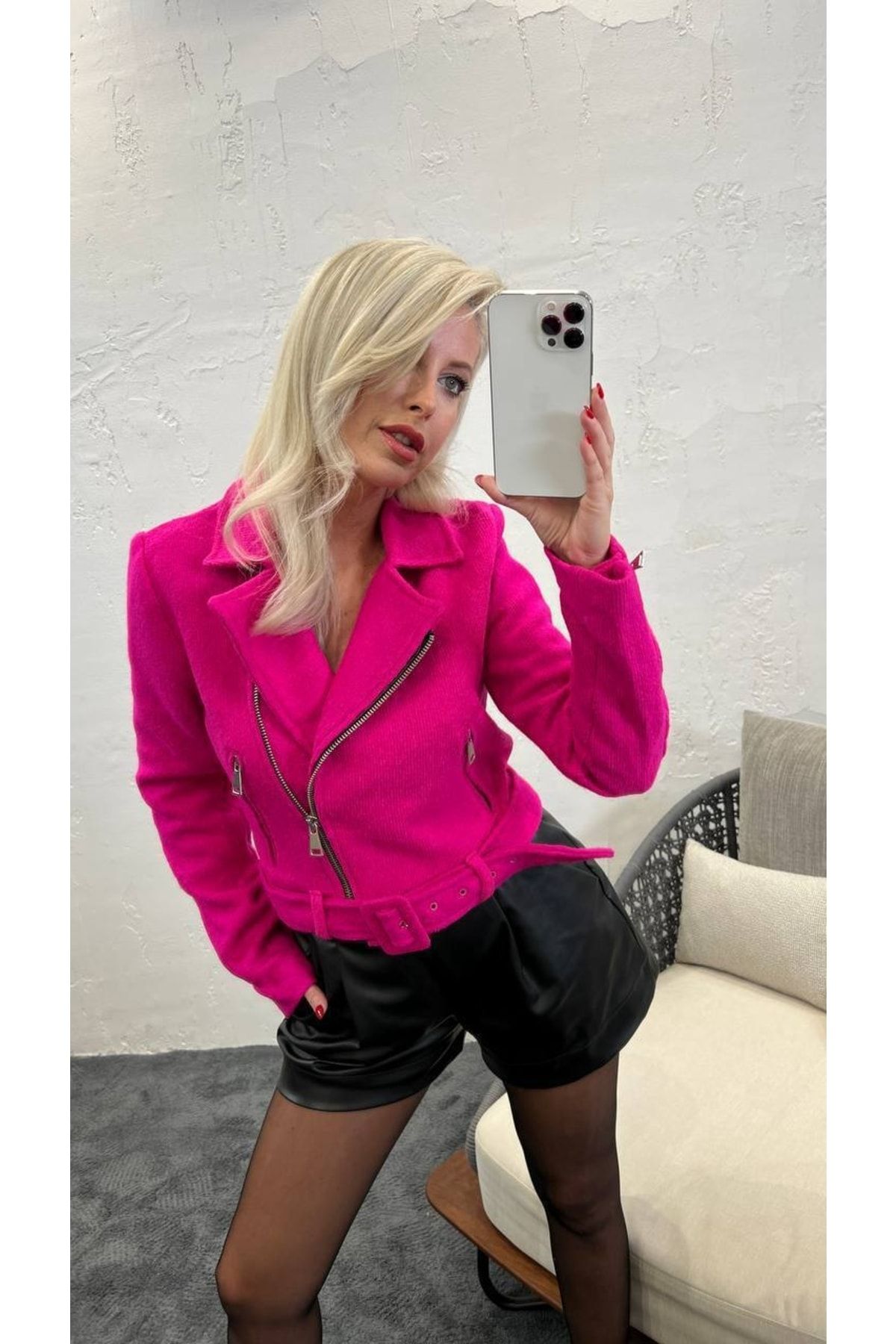Fame Boucle Biker Jacket Trendyol