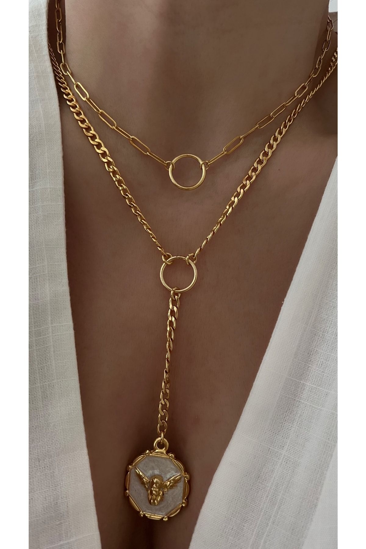 Vi store White Enamel Angel Necklace Trendyol