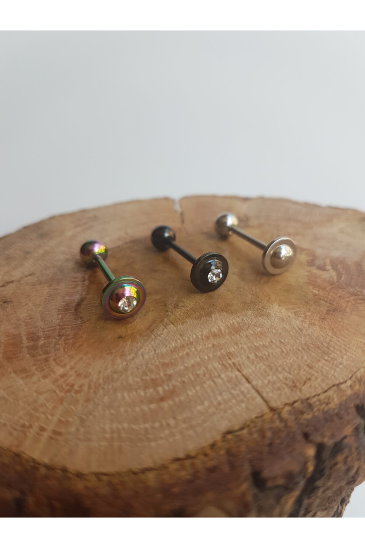 Karınca Piercing Daire Uçlu Taşlı Siyah Dil Piercingi