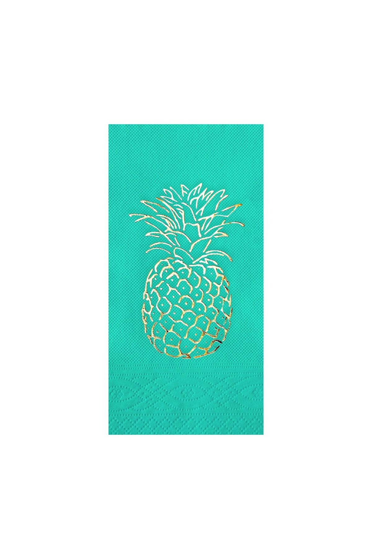 Story 33 X 33 Cm Altın Varak Ananas Desenli 16'lı Garson Katlama Turkuaz Renkli Kağıt Peçete