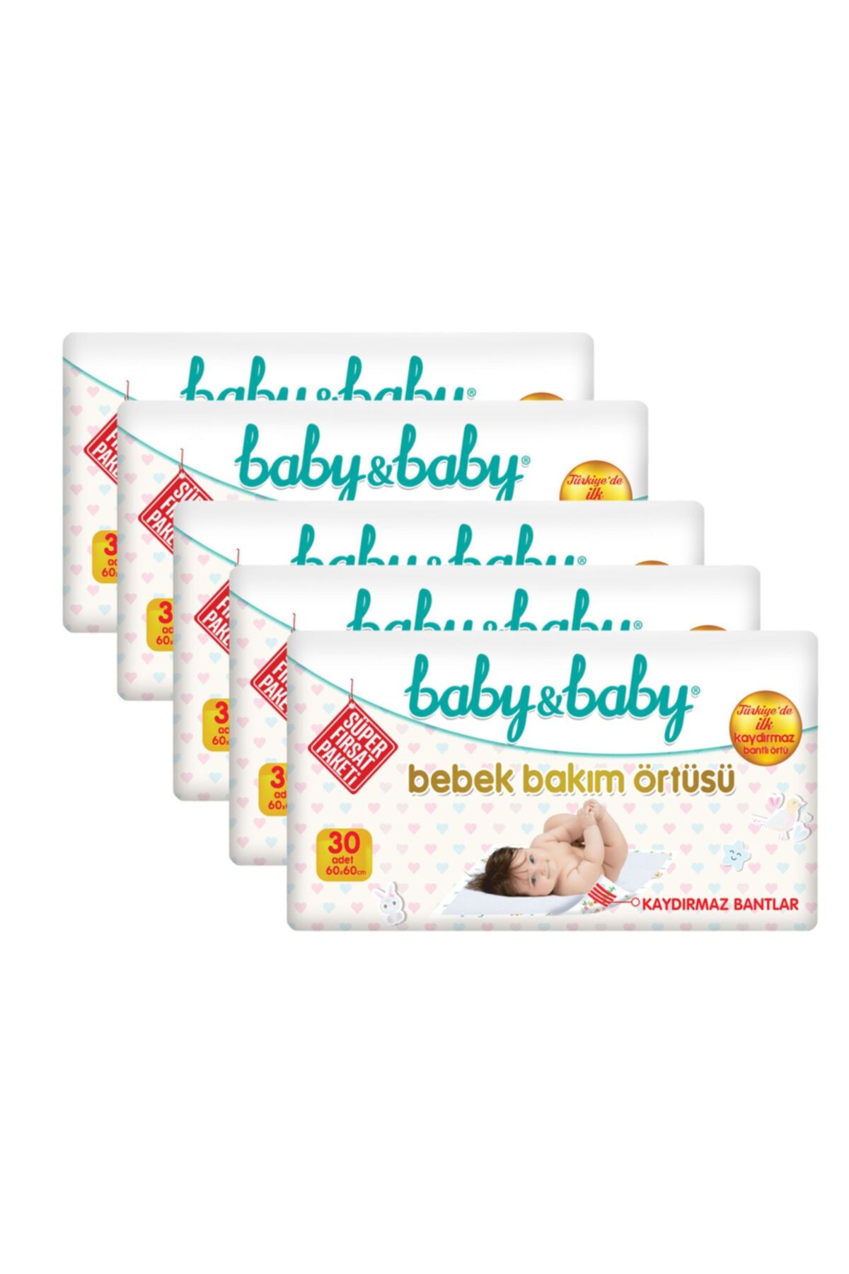Baby&Baby Kaydırmaz Bantlı Bebek Bakım Örtüsü 30'Lu 5 Paket