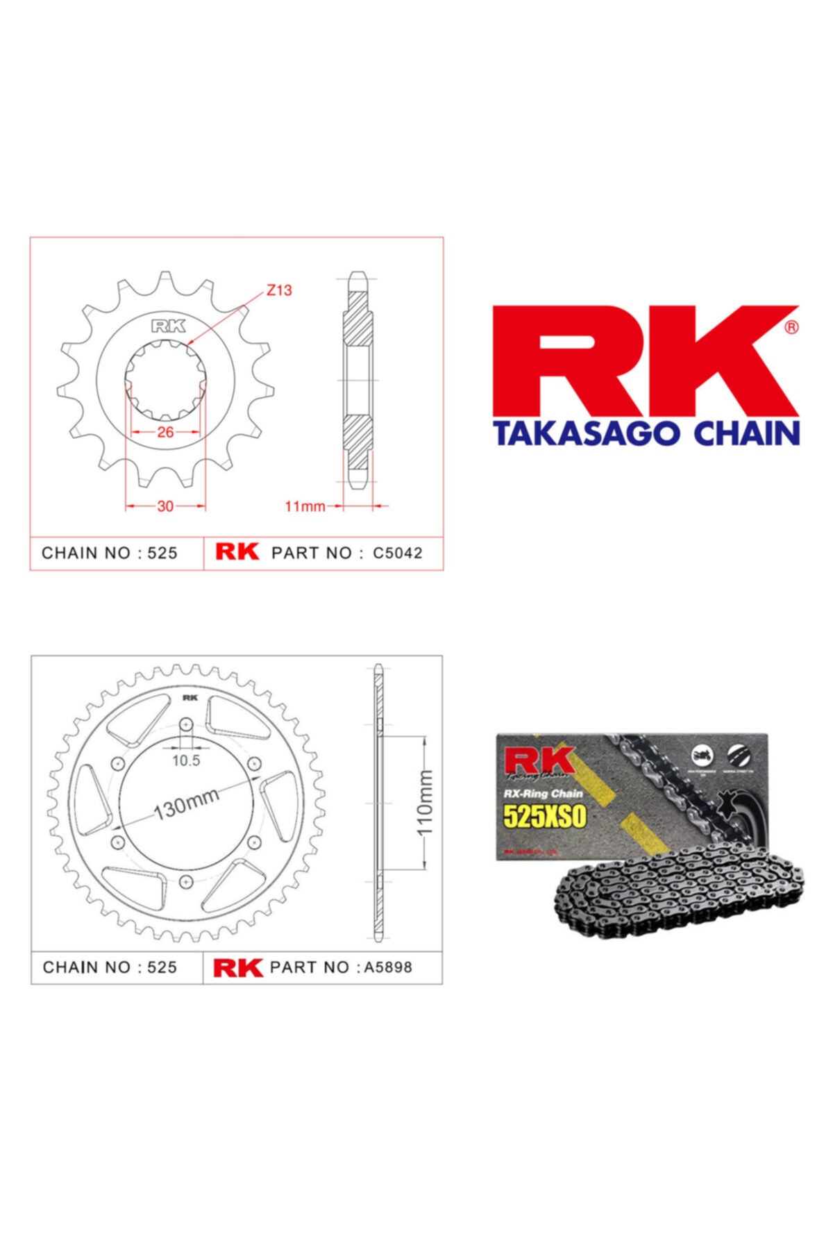 RK Yamaha Xsr 700 X-ring Zincir Dişli Set 525 Xso-16/43t(2015-2017)