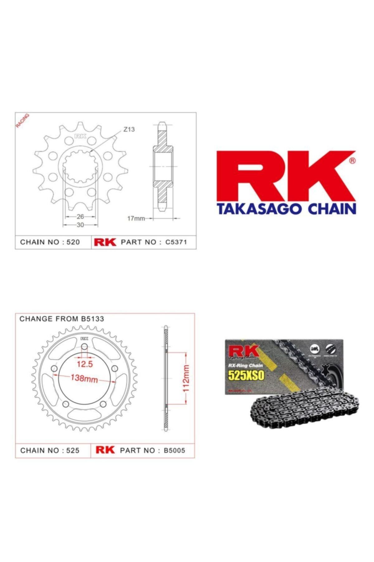 RK Honda Cbf 600 S Abs Zincir Dişli Set 525 Xso X-ring 16/42t(2008-2012)