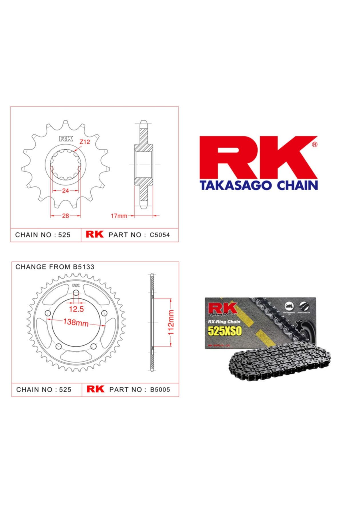 RK Honda Cbf 600 Na O-ring Zincir Dişli Set 525 So-15/43t(2004-2007)