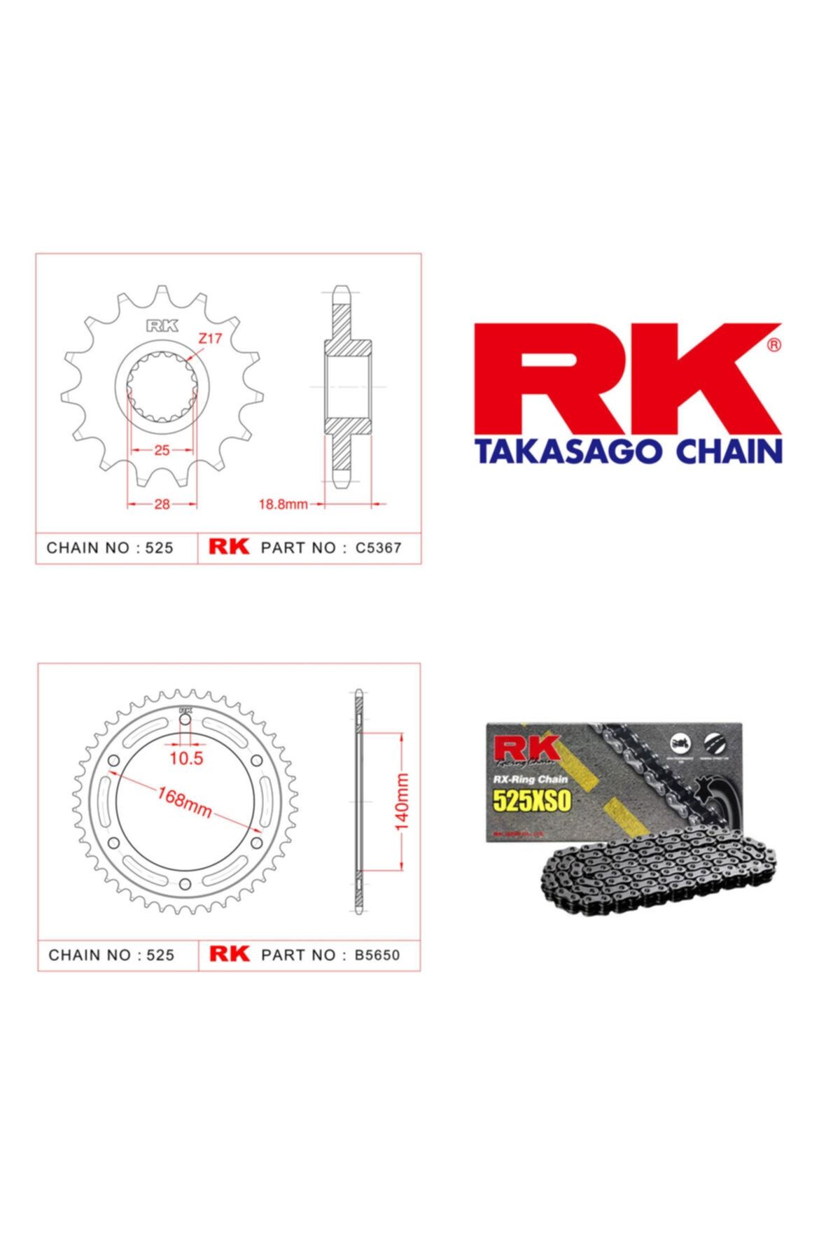 RK Bmw F 700 Gs X-ring Zincir Dişli Set 525 Xso 17/42 T (2012-2016)