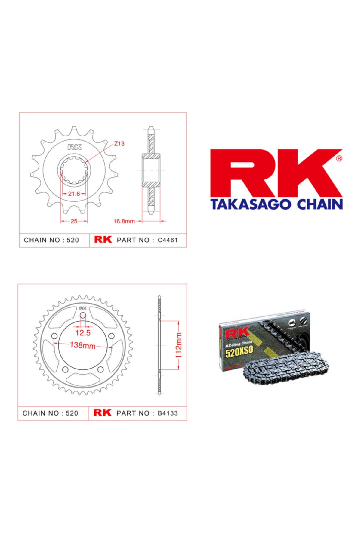 RK Honda Nc 750 S Dct X-ring Zincir Dişli Set 520 Xso 17/39t(2014-2016)