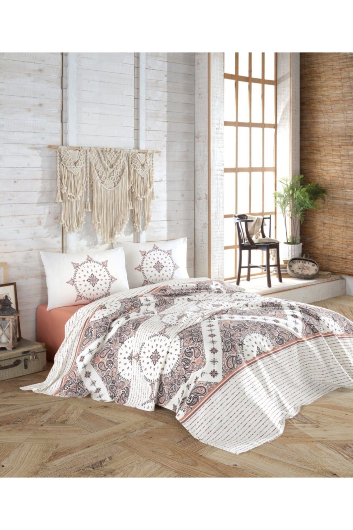 Cotton Box Kahverengi Tek Kişilik Yastık Kılıfı ve Pike Takımı