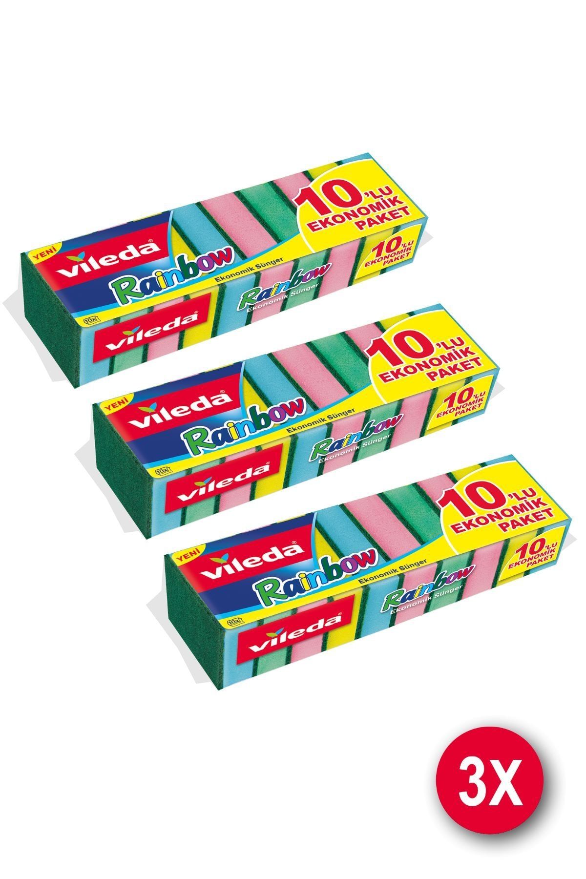 Vileda 10'lu Rainbow Ekonomik Bulaşık Süngeri 3'lü Paket