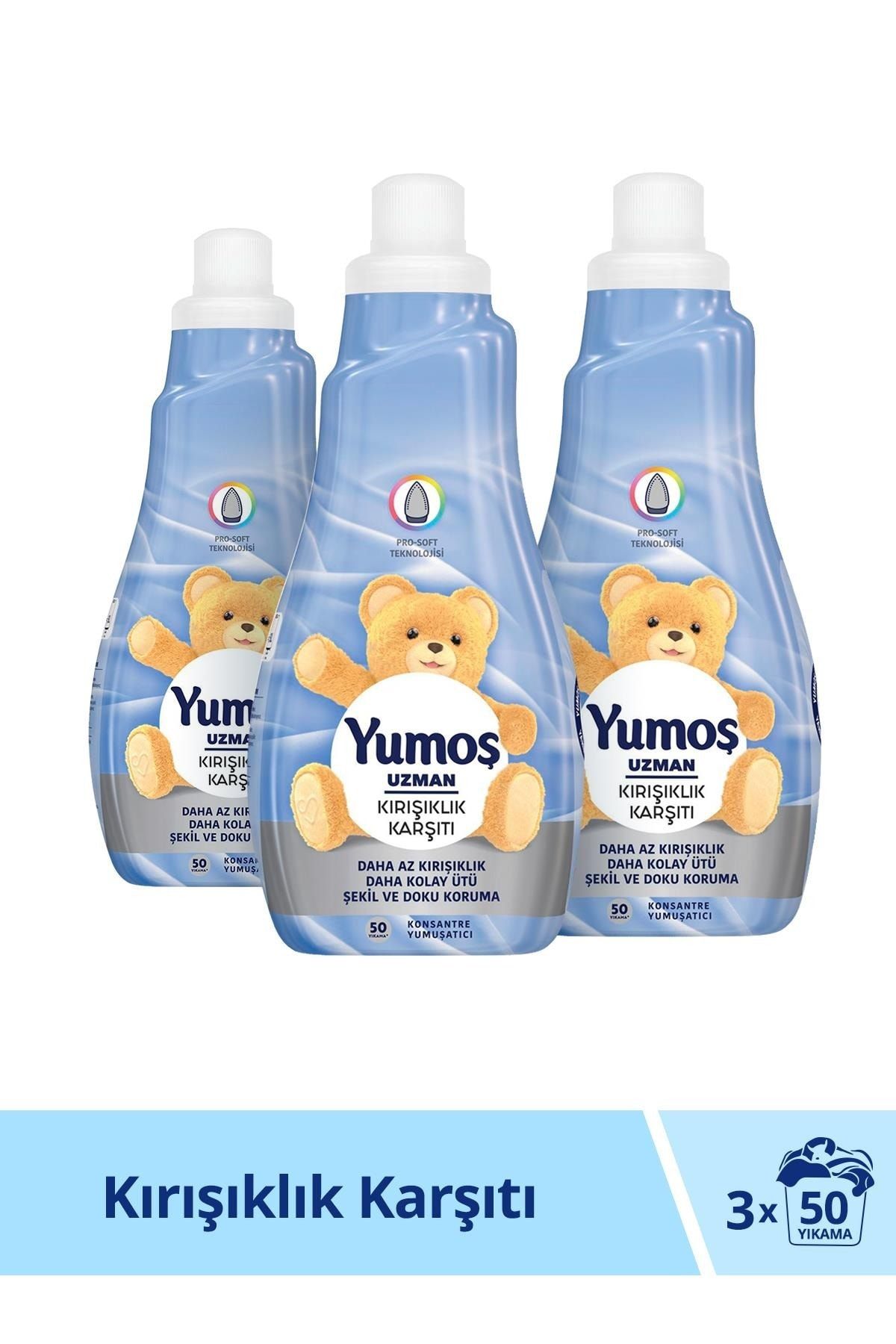 Yumoş Extra Uzman Kırışıklık Karşıtı Konsantre Çamaşır Yumuşatıcı 1200 ML 50 Yıkama x 3 Adet