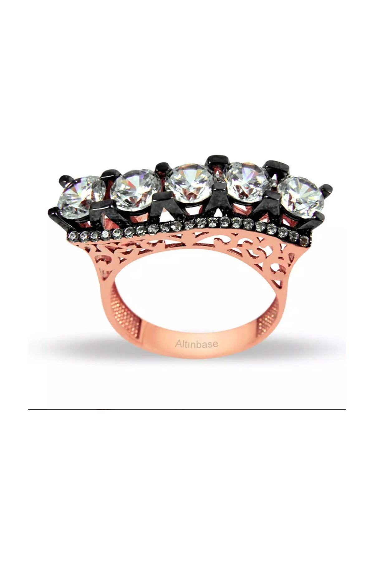 Lilarote Pırlanta 14 K Rose Altın Beştaş Yüzük – Dalgalı Model