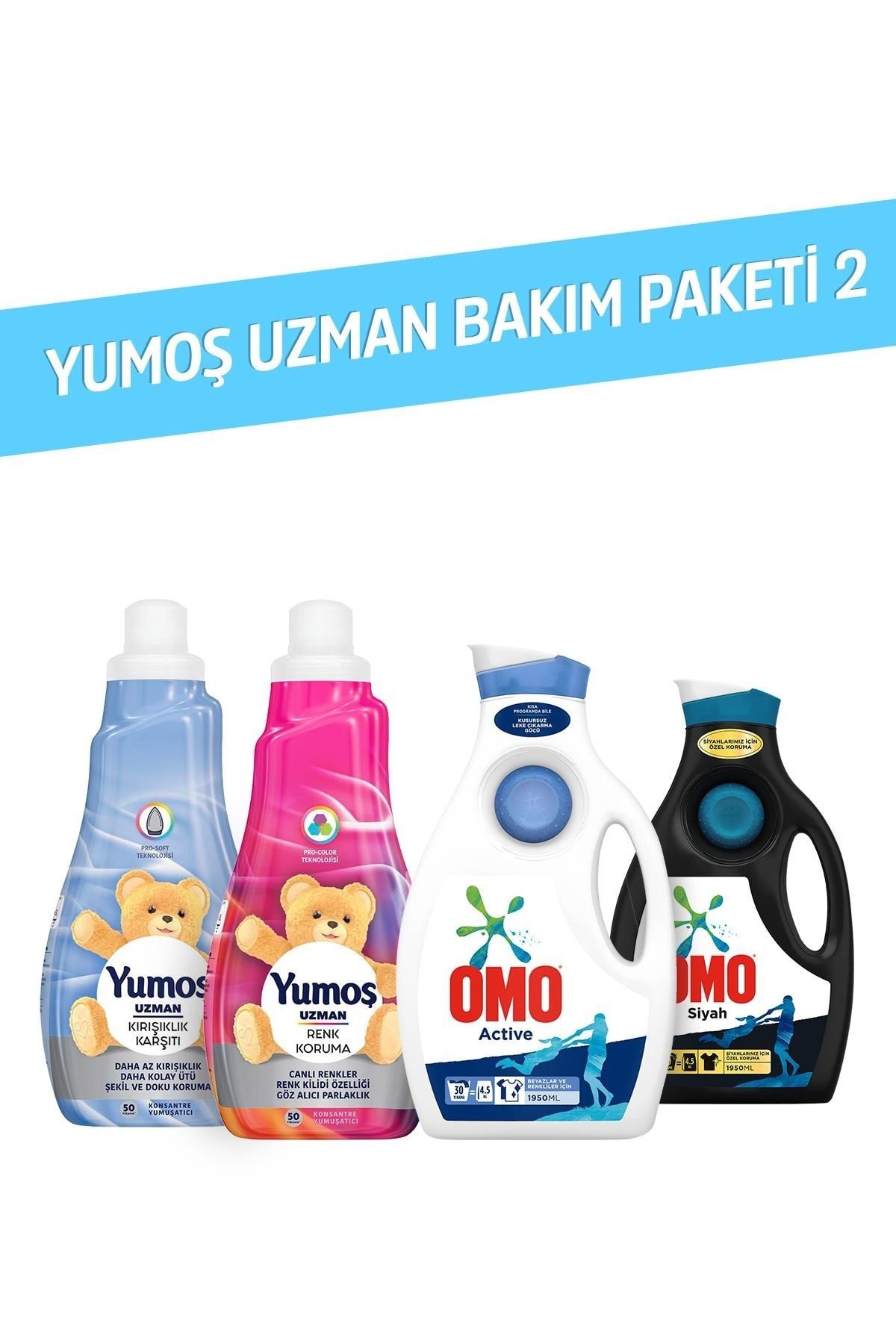 Yumoş Beyaz Koruma 1200 ml+ Kırışıklık Karşıtı 1200 ml+omo Active 1950 ml + Omo Siyah 1950 ml