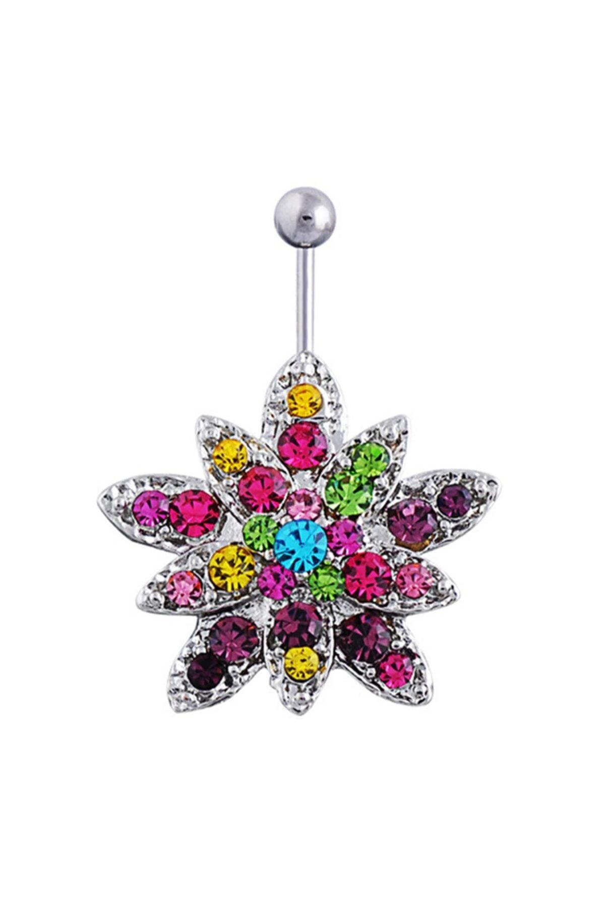 VipBT Rhinestone Çiçek 316l Cerrahi Çelik Göbek Piercing Küçük Taşlı S Beden