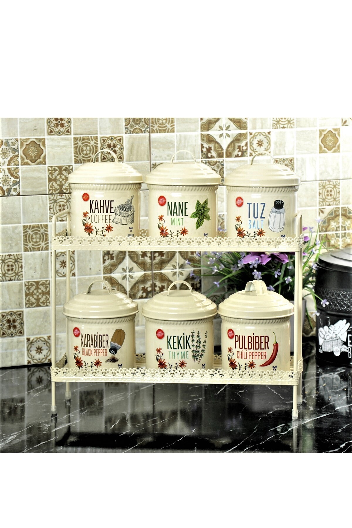 Yıldıray Metal Metal Stantlı 6'lı Baharatlık Set
