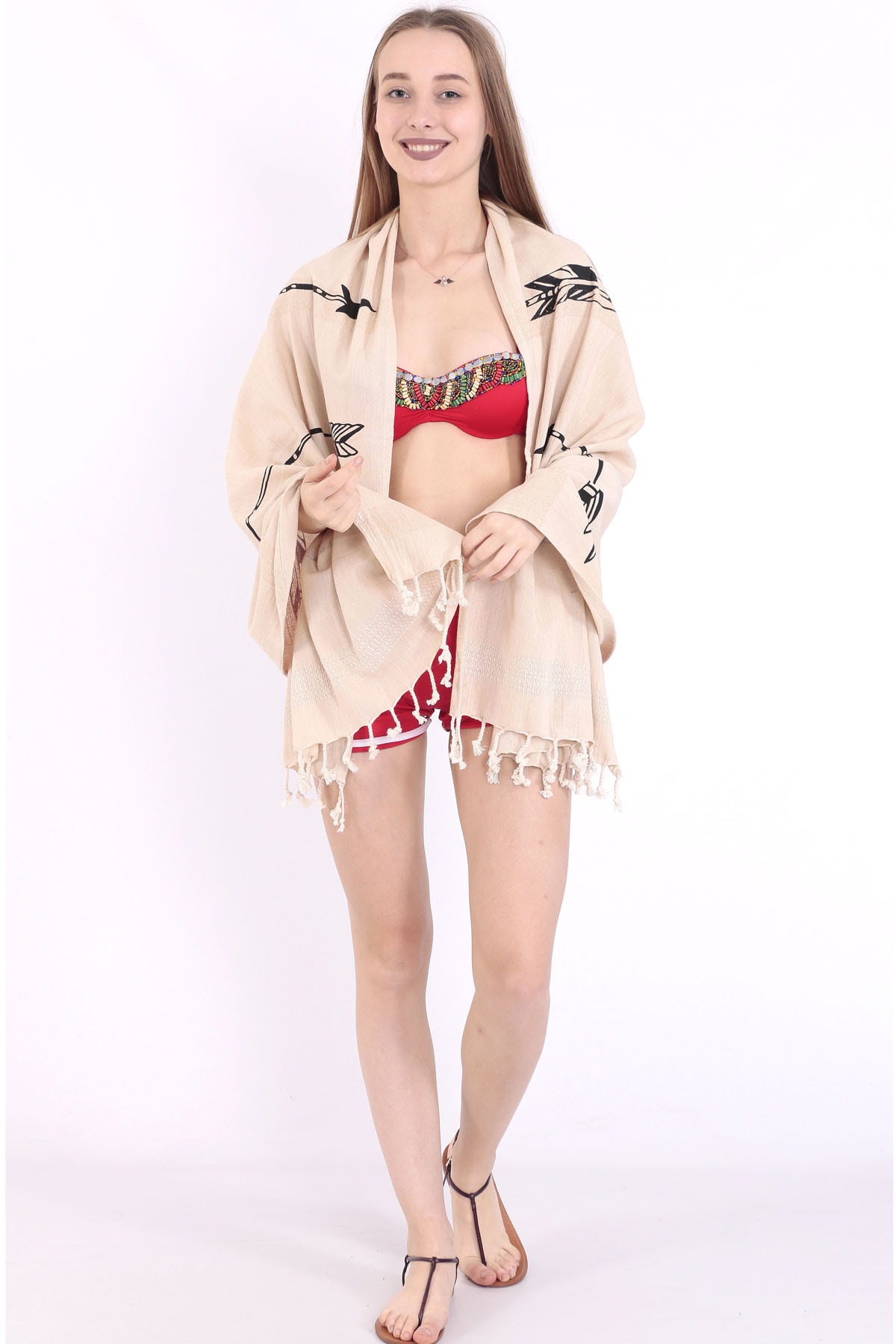 Buldanevi Ok Taş Baskılı Pamuklu Peştamal Ok1siyah